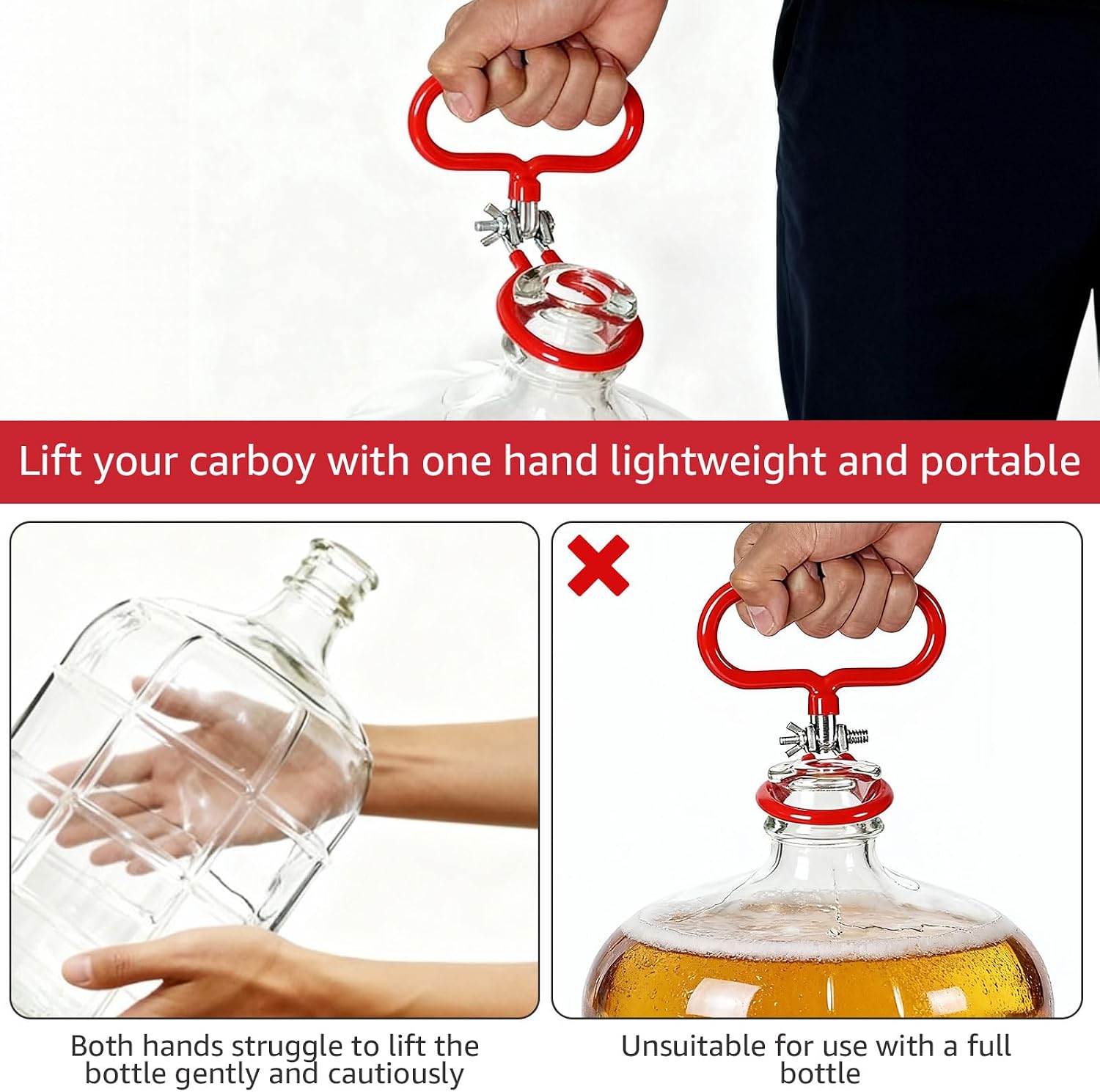 Heavy Duty Glass Carboy Handle –Portable Carrier for Home Brewing Carboys