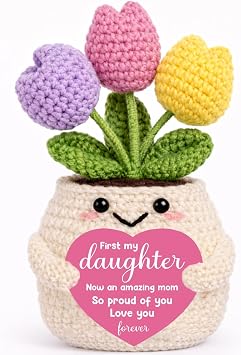 First Mothers Day Mom Gifts for Daughter from Mama Dad Father Positive Crochet Tulip Cute New Mom to Be Gift Love You Forever for Adult Daughter Mothers Day Birthday Anniversary