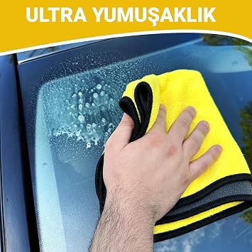 Oto Kurulama Bezi Araç Bez ve Sünger Mikrofiber Temizleme Yıkama Cam Araba Kurulama Temizlik Silme Bezleri Havlusu Profesyonel 50X70 Sarı/Gri/Siyah (1)