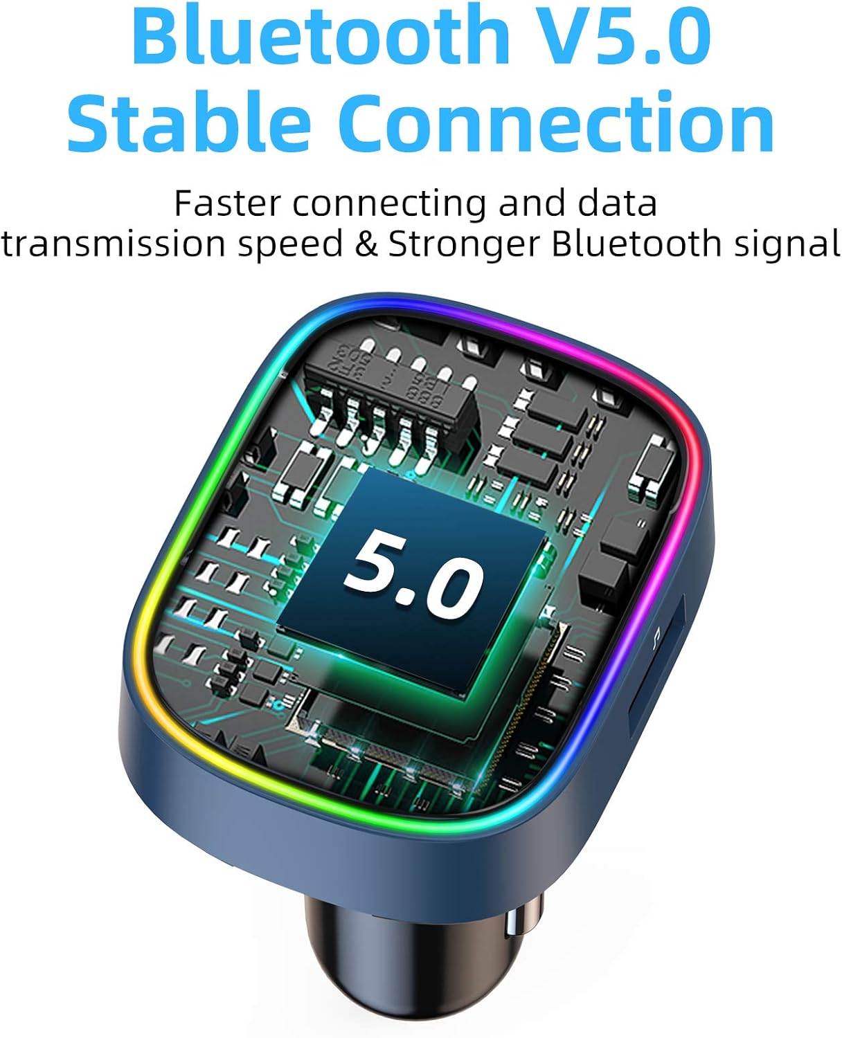 Bluetooth FM Transmitter for Car,Radio AUX Adapter with Dual Screen Display&7 Color Backlit, Music Player Kit with Handsfree Calling, QC3.0 & PD Ports Charger, Support TF Card USB Flash Drive : Electronics