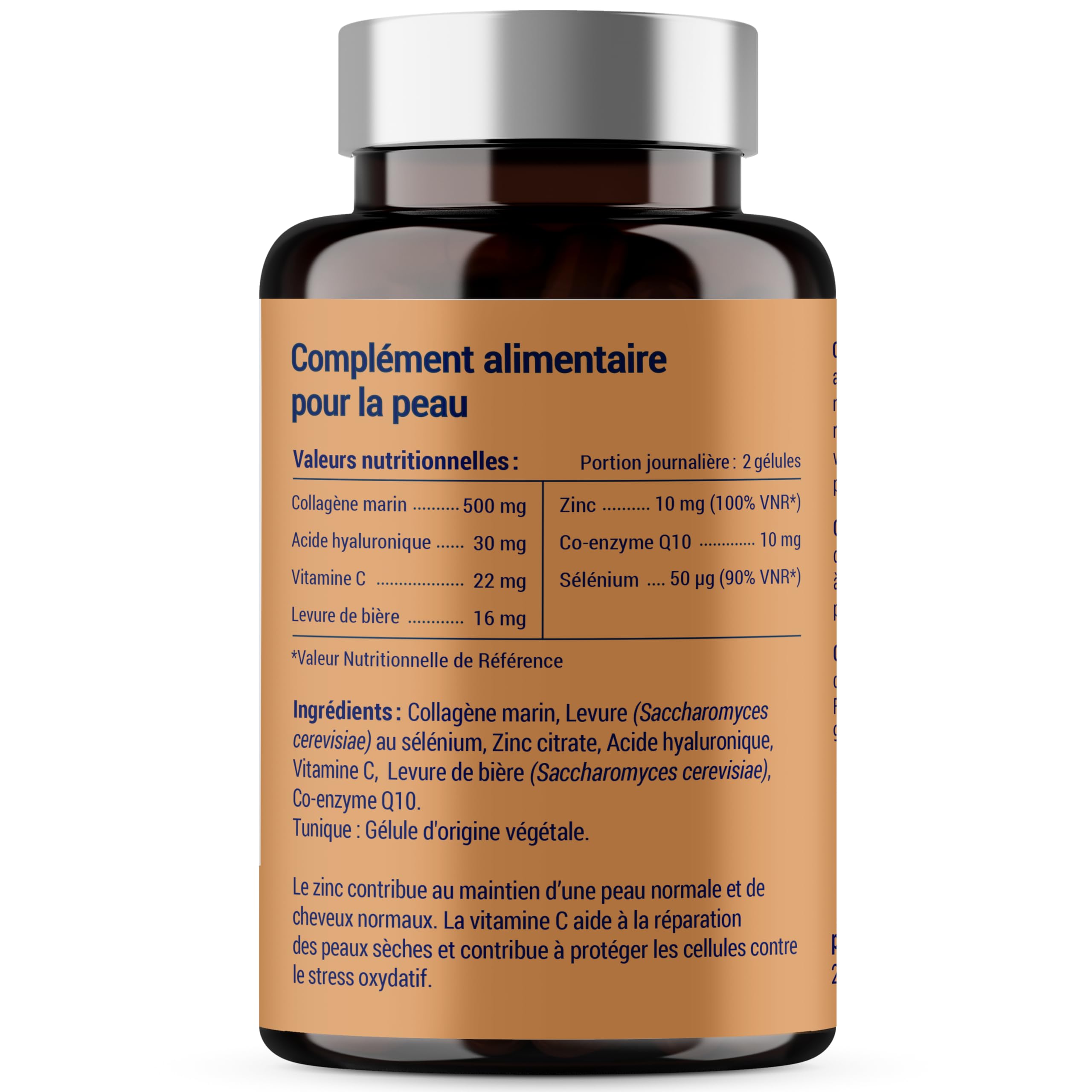 FORMULE PEAU | Collagene Marin, Acide Hyaluronique, Coenzyme Q10, Zinc Selenium Levure de Biere | Antioxydant Hydratation Imperfection | Complement Alimentaire Peau 30 jour | Fabriqué en France