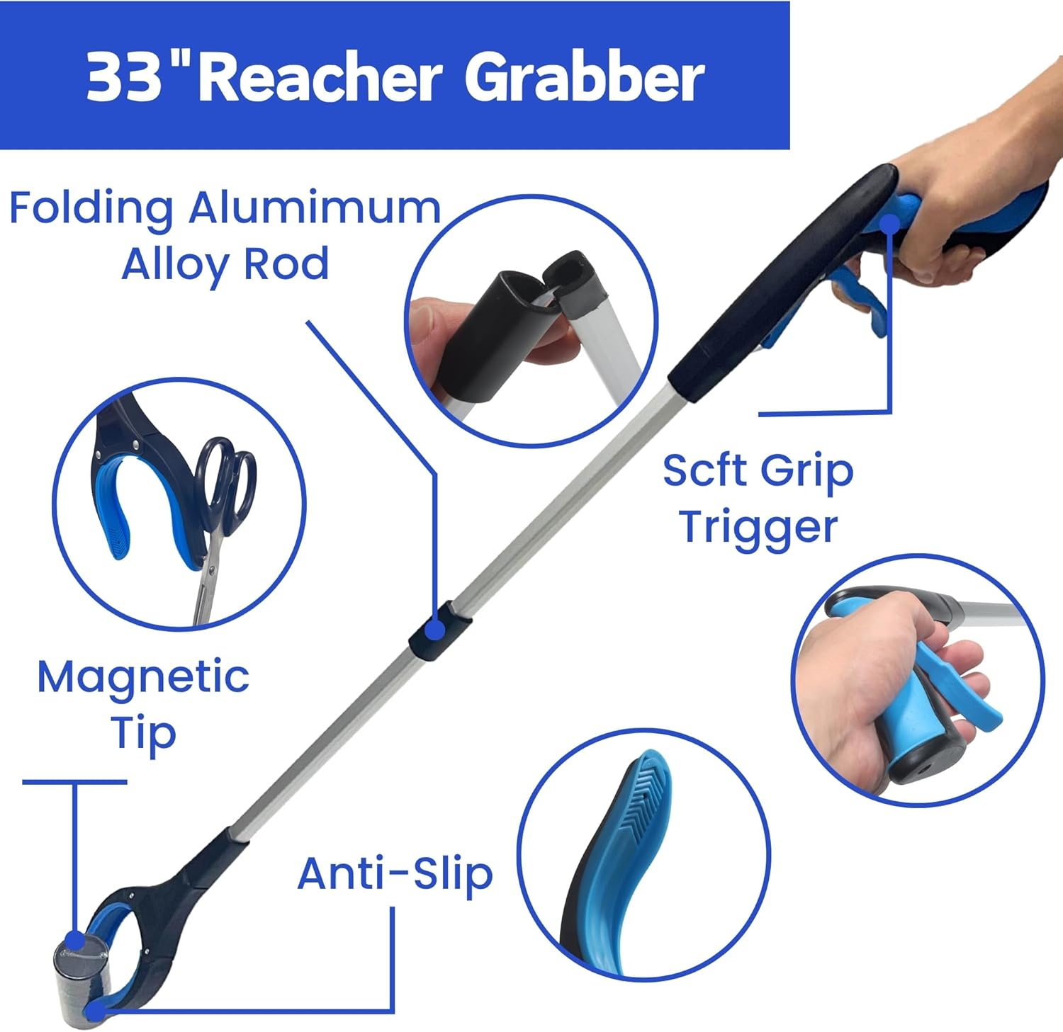 7PC Hip Replacement Kit After Surgery, Recovery Kit for Seniors with Grabber Reacher Tool, Sock Aid, 42" Leg Lifter Strap, Dressing Stick, Shoe Horn (33" Reacher Grabber Shoehorn Dressing Stick)