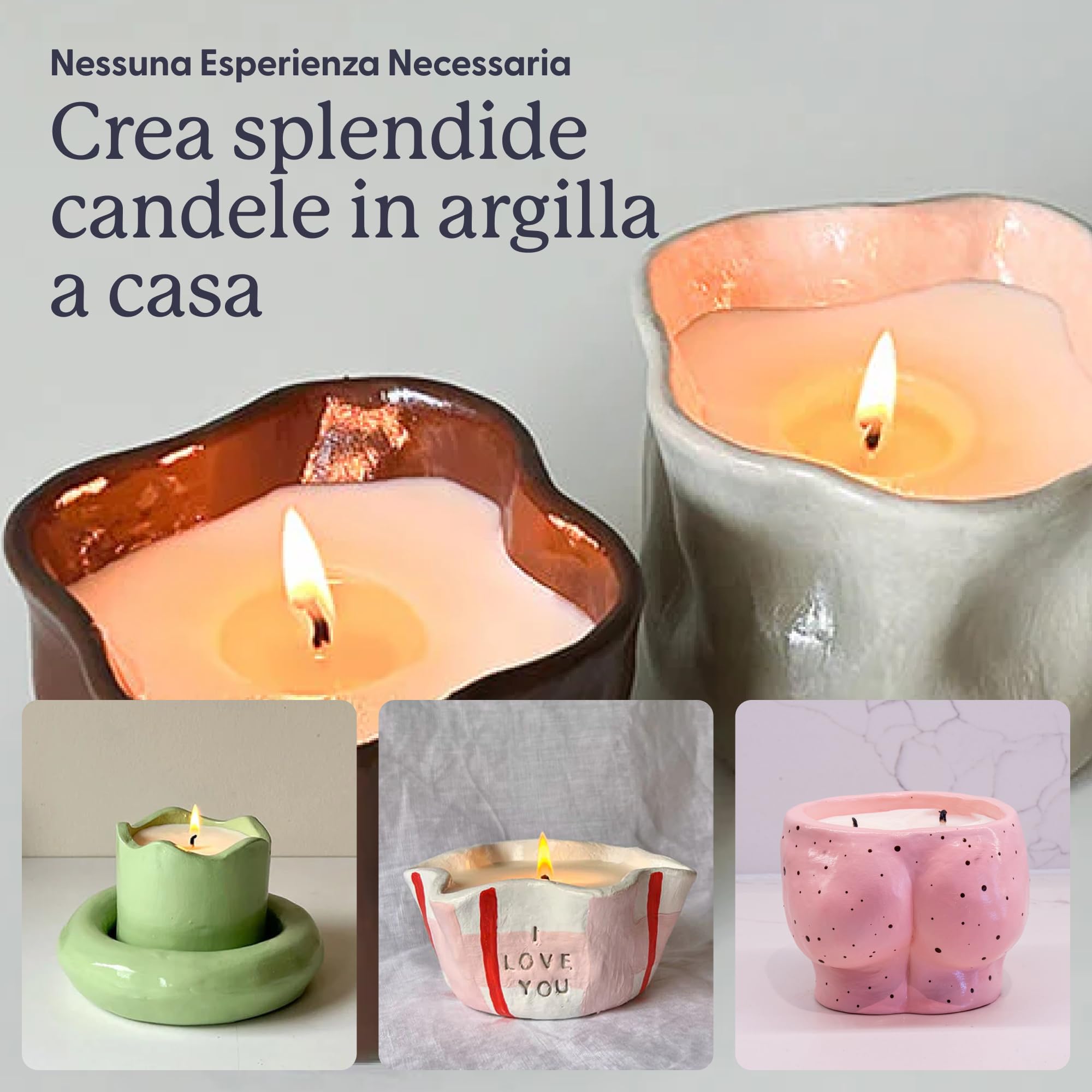 Sculpd, Kit per creare candele con argilla autoindurente, per principianti e adulti, con cera di soia ecologica, oli profumati, vernice, utensili e istruzioni (lingua italiana non garantita)