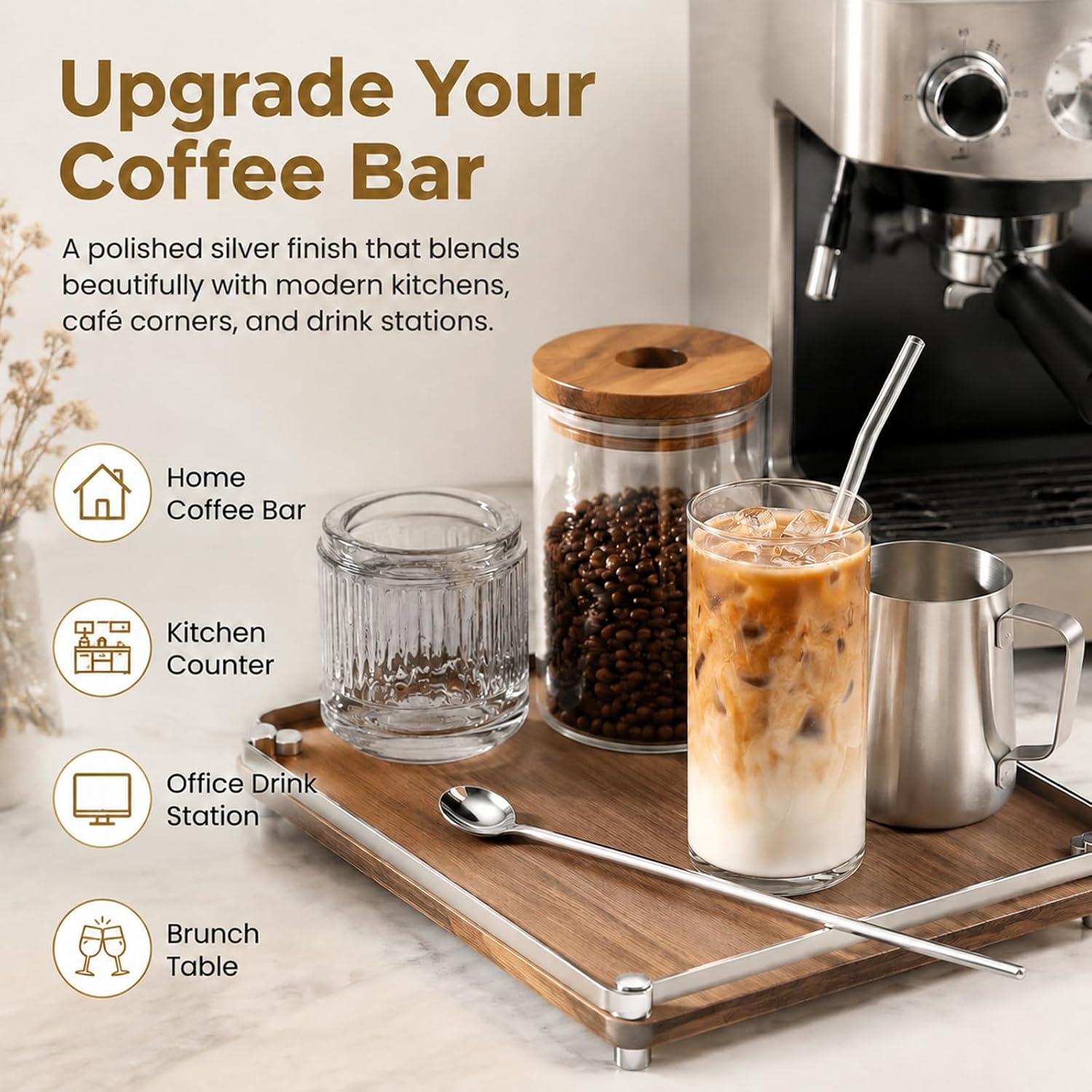 Long Handle Spoons 9.45" Stainless Steel 4Pcs for Iced Tea Coffee Spoons | for Tall Glasses & Deep Mugs, Stirring Spoons for Espresso, Iced Tea, Home and Café Bar Accessories,Silver