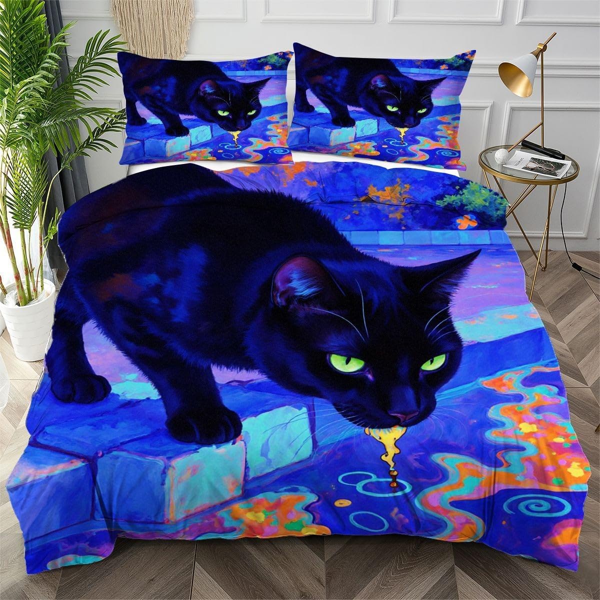 Housse de couette 200x200 chat violet pour chambre d'ado ou adulte ambiance cocooning cozy