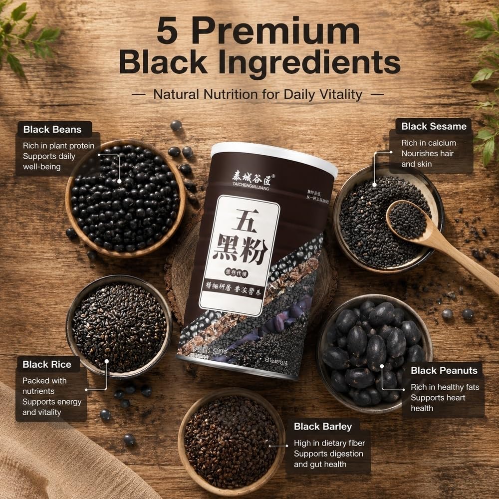 Five Black Powder, Frijol Negro, Arroz, Polvo De Sésamo, Reemplazo Comida Grano Natural, Alimento Nutritivo For El Desayuno