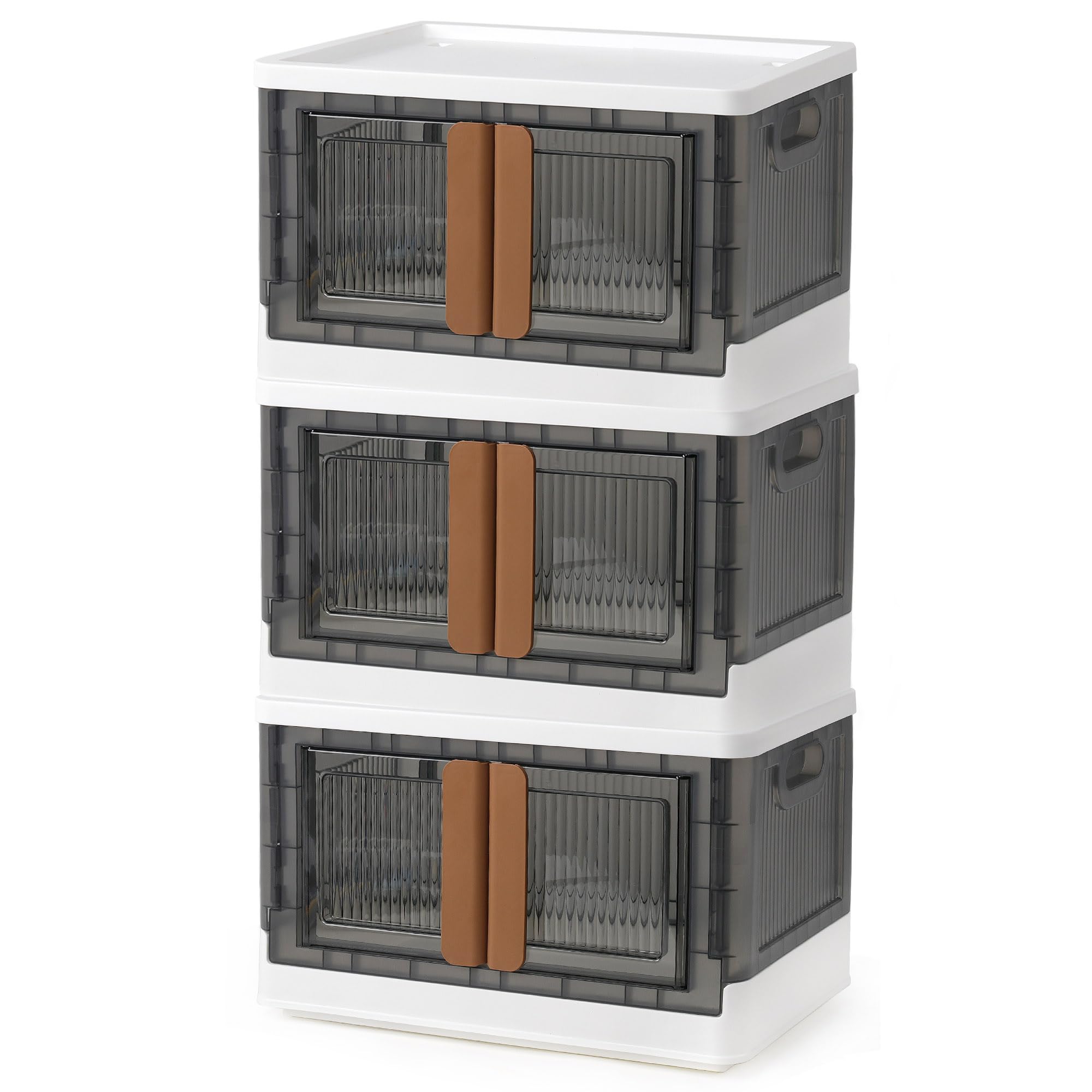 CALIYO Aufbewahrungsbox mit Deckel, 45L*3 Stapelbare Aufbewahrungsboxen Kisten Aufbewahrung mit Deckel Faltbare Aufbewahrung mit Türen und Rollen für Hause