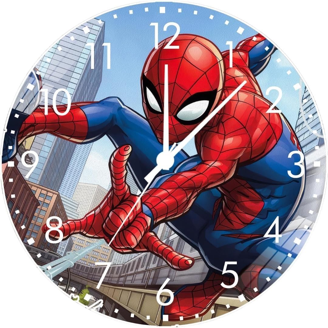 MULTI BLISSMULTI BLISS® Wall Clock, 12 Inch Glossy Wall Clock, Wall Clock for Kids in Living Room, Wall Clocks for Boys & Kids, Spiderman Bedroom Clocks, Wall Clock Set- Room Decor. (Theme SpiderMan)