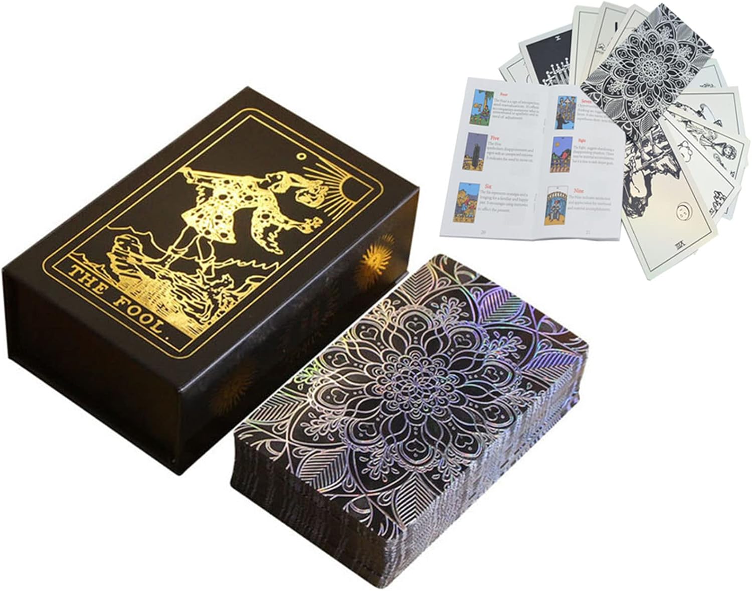 Tarot Cards Deck, Water Proof with Guidebook Divination Cards, 80 Fortune Telling Game Set for Family Reunion Beginners Expert Readers for Christmas Birthday, Black