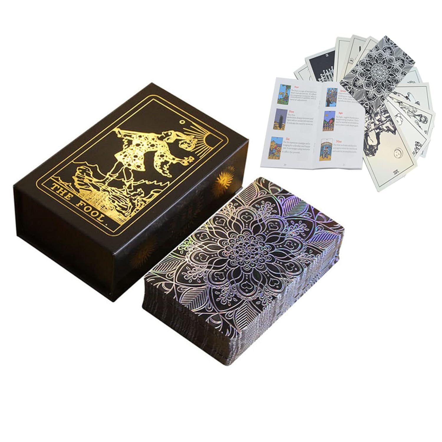Tarot Cards Deck, Water Proof with Guidebook Divination Cards, 80 Fortune Telling Game Set for Family Reunion Beginners Expert Readers for Christmas Birthday Holiday Gifts,Black