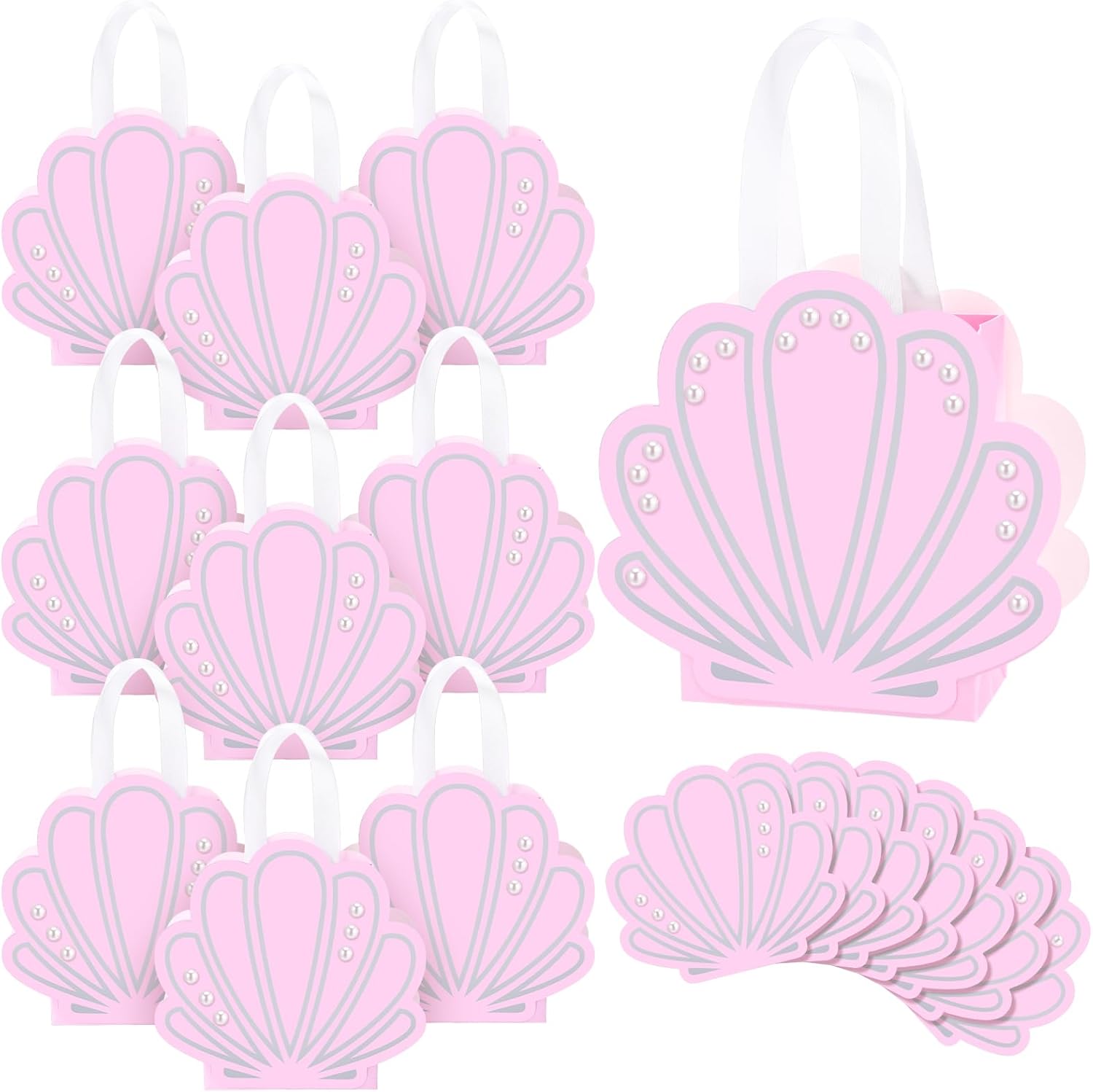 Locmeo 24 Pack Sea Shell Gift Bags Mermaid Goodie Bags Party Favor Iridescent with Handle for Under The Sea Party Summer Ocean Beach Birthday Wedding Shower Celebration Supply Decoration (Holographic)