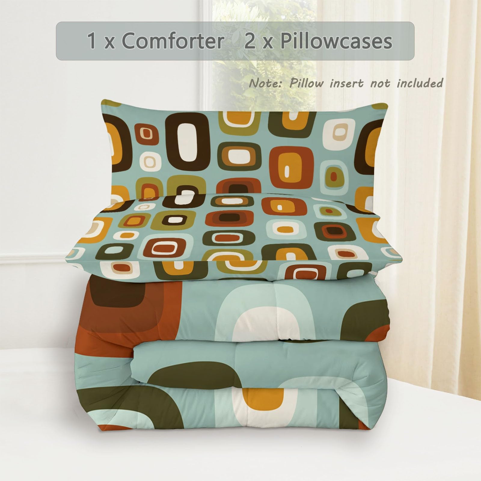 uego de Colcha Cama Bloques de Color geométricos Retro Colcha Estampada 200 x 200 cm Cubrecama Microfibra con 2 Fundas de Almohada, Manta de Verano Cama Superligera con Elegante Color Naranja