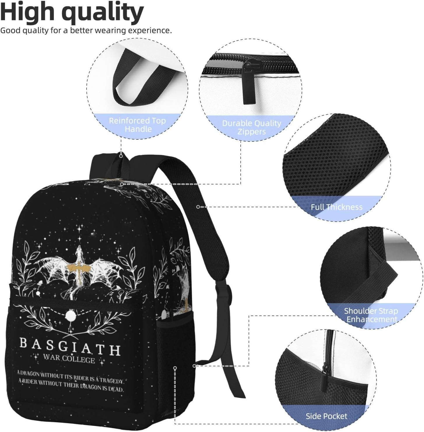 Fourth Dragon Wing 17 Inch Backpack Lightweight College Bookbags For Men Women Casual Daypack For Weekender Business Hiking