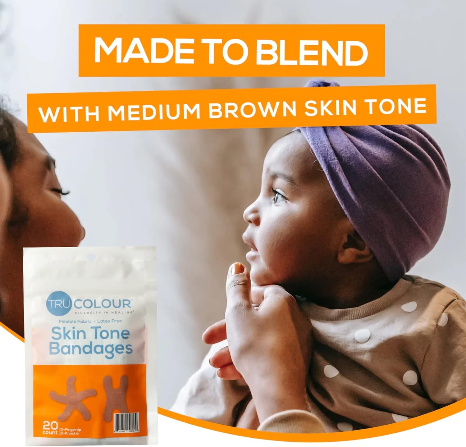 Tru-Colour Skin Tone Knuckle and Fingertip Bandages (20 Count) - Flexible, Waterproof, PFAS-Free Adhesive Strips Help Protect Cuts, Scrapes, Scratches - Brown
