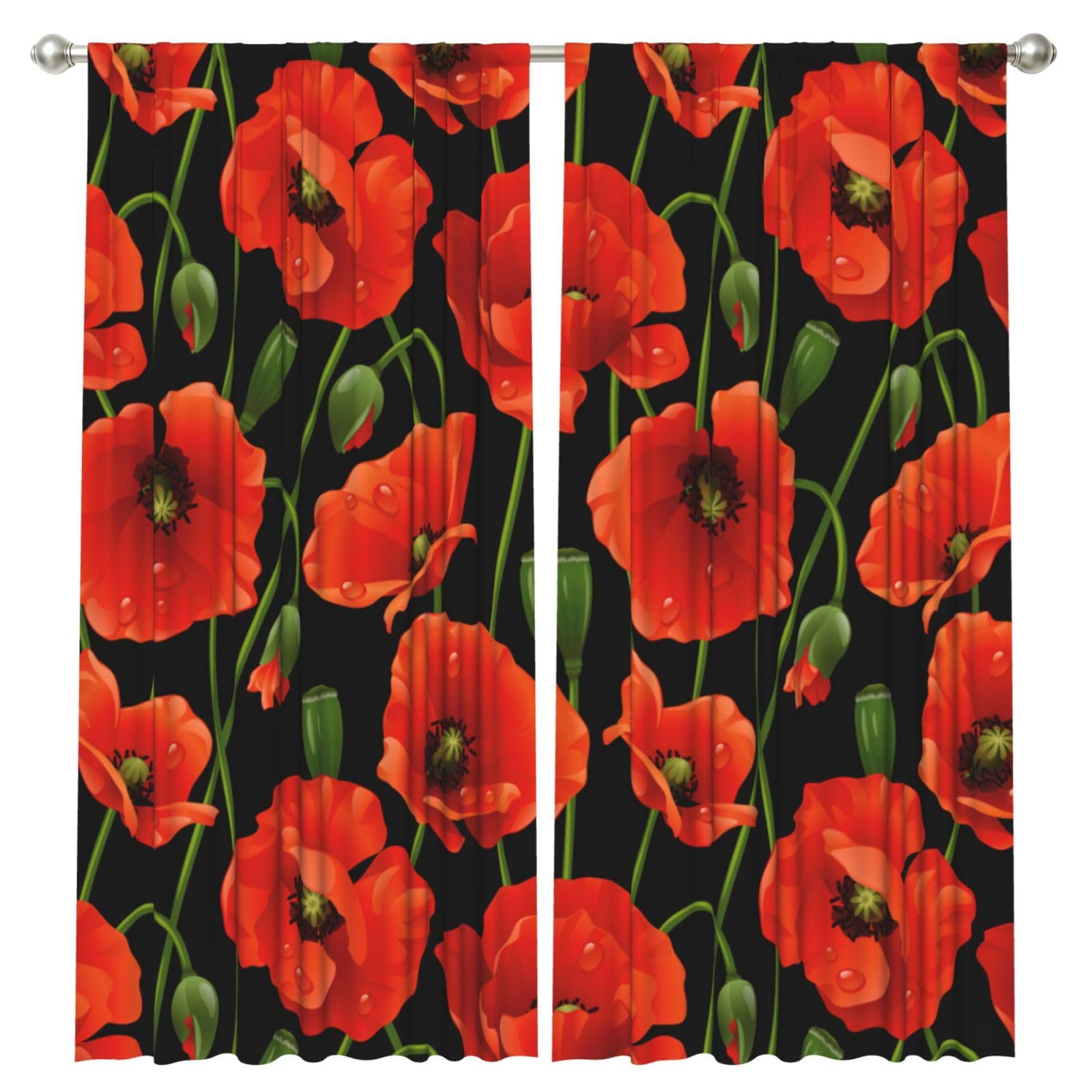 InOmak Poppy Flower, 2 Panels Window Curtains 52 x 84 Inch Blackout Curtains for Living Room Bedroom