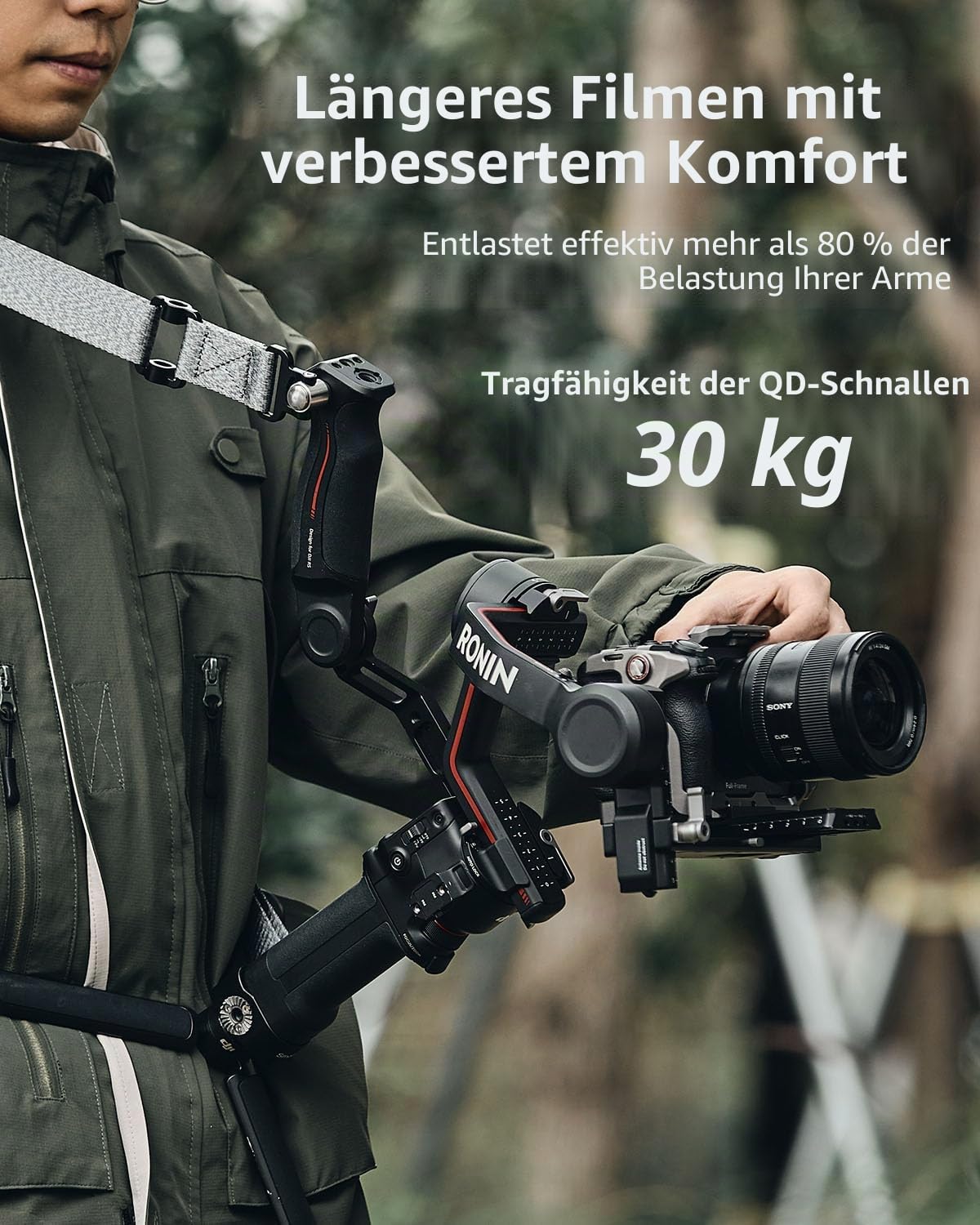 SMALLRIG RS4 Pro Gewichtsreduzierender Schultergurt Shoulder Strap Kompatibel mit Sling-Griff für DJI, Gimbal-Gürtel mit QD Quick Release Buckles für DJI RS4 / RS 4Pro / RS 3 / RS 3 Pro/RS 2-4118C