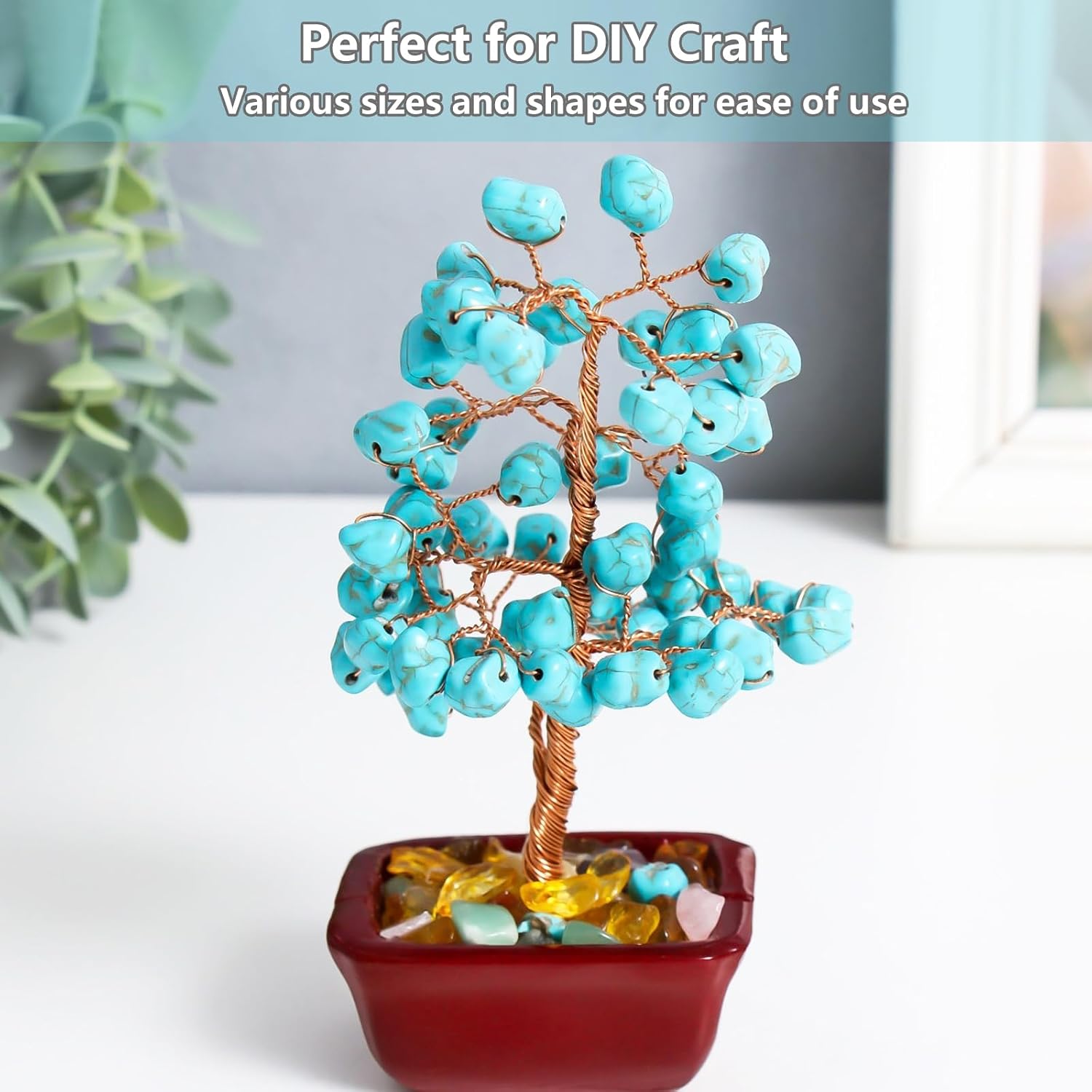 QYGL Crystal Stone - 0.9LB Howlite Turquoise Crystal Chips Bulk, Decorative Tumbled Gemstones for Fish Tank Gravel, Vase Filler, DIY Crafts, Plant Pots & Home Decor