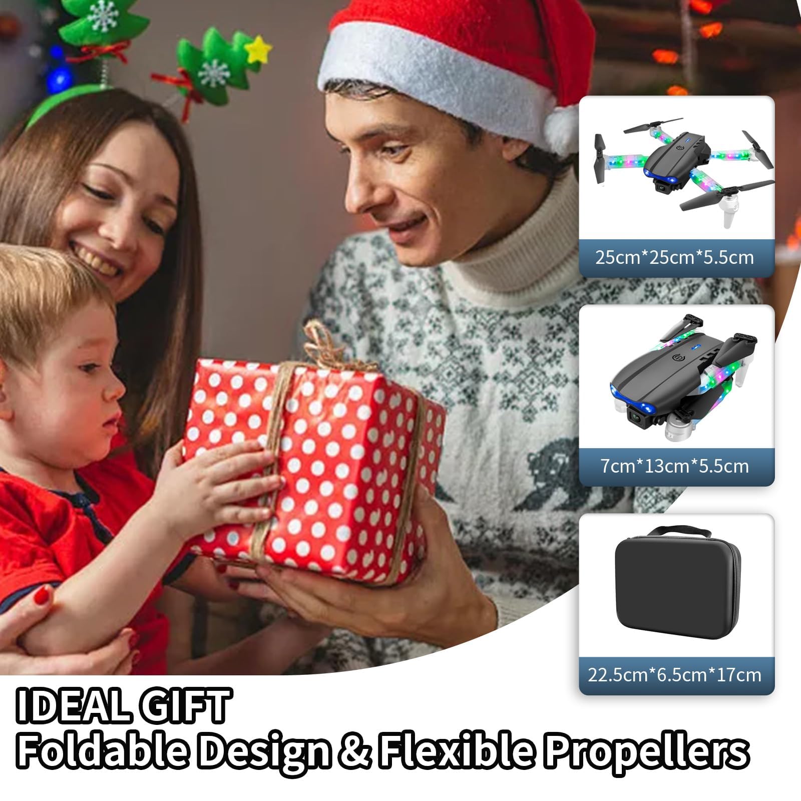OBEST Drones con Camara 1080P y Luz LED Colores, FPV Plegable RC Drone | Modo sin Cabeza Giro 360° Foto Gesto 2 Batería20 Mins Despegue/aterrizaje un clic, Regalos Navidad Juguetes para Adultos
