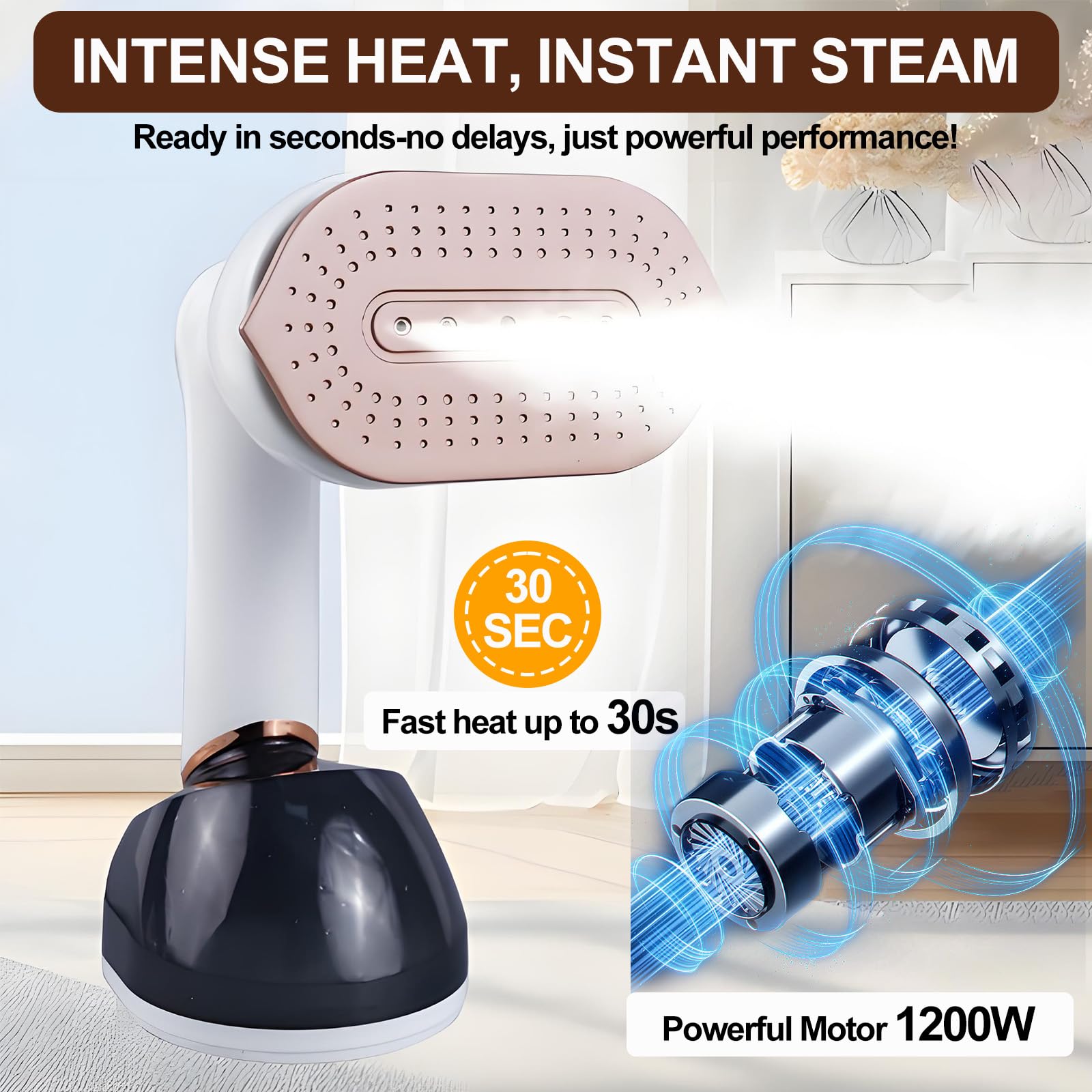 Clothes Steamer Dampfglätter 1200W, Tragbarer Dampfbürste, Metall Dampfplatte, Reise Dampfbügler mit Abnehmbarer 230ml Wassertank für Zuhause, Büro, Weiß