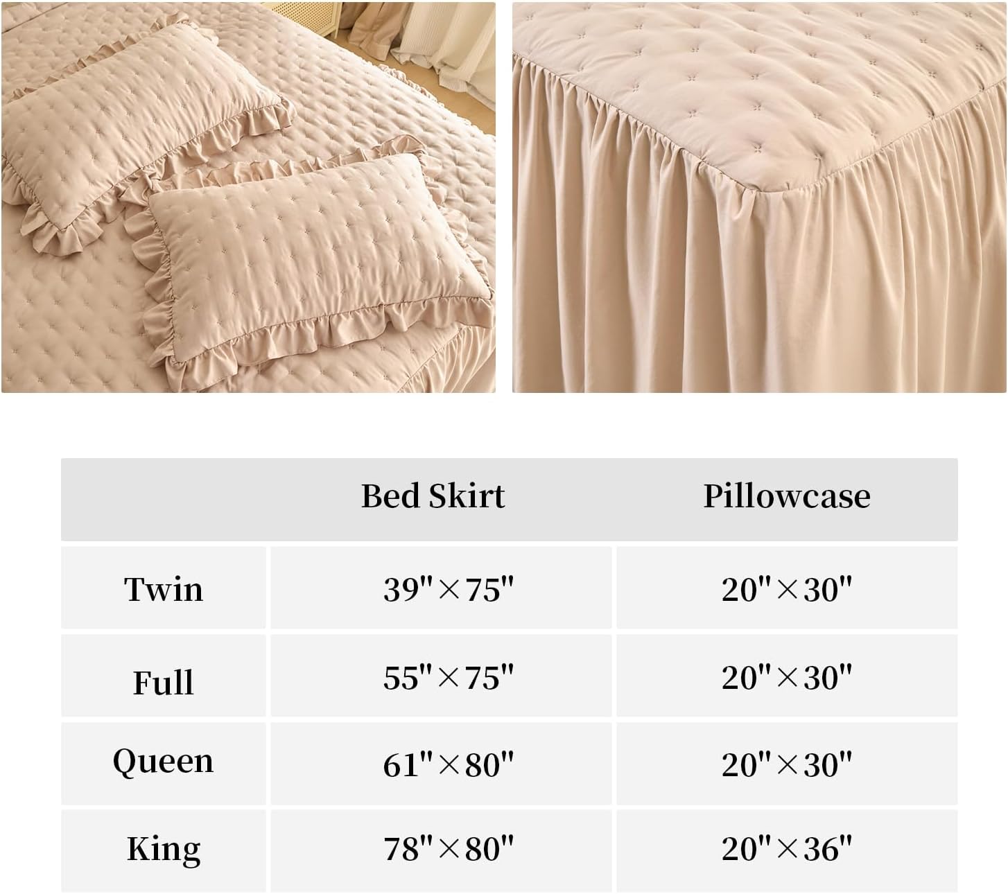 Ruffle Skirt Bedspread Set - 3 Piece Vintage French Country Rustic Farmhouse Quilted Bedspreads,Bed Skirt Queen Size 30" Long Drop