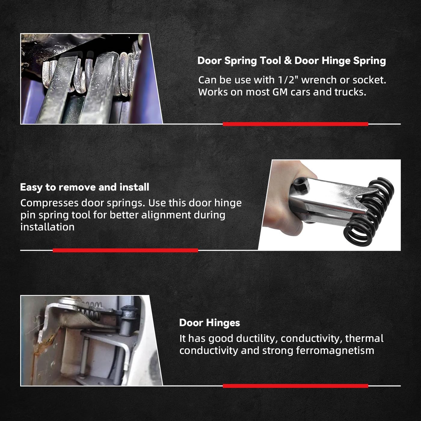 Door Hinge Pin Bushing Repair Kit include Spring and Tool Compatible with 1988-2002 C1500/C2500/C3500/K1500/K2500/K3500 Suburban Tahoe Yukon Escalade Replaces 38416, 15685040, 15562609, 38436