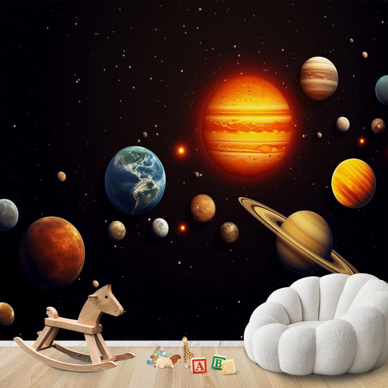 hgjdjhnf Photo Wallpaper Solar System Space Planets Non-Woven ModernLiving Room Bedroom Children's RoomDecoration Motif Wallpaper,300cmx210cmSticker - Background- Painting - Poster