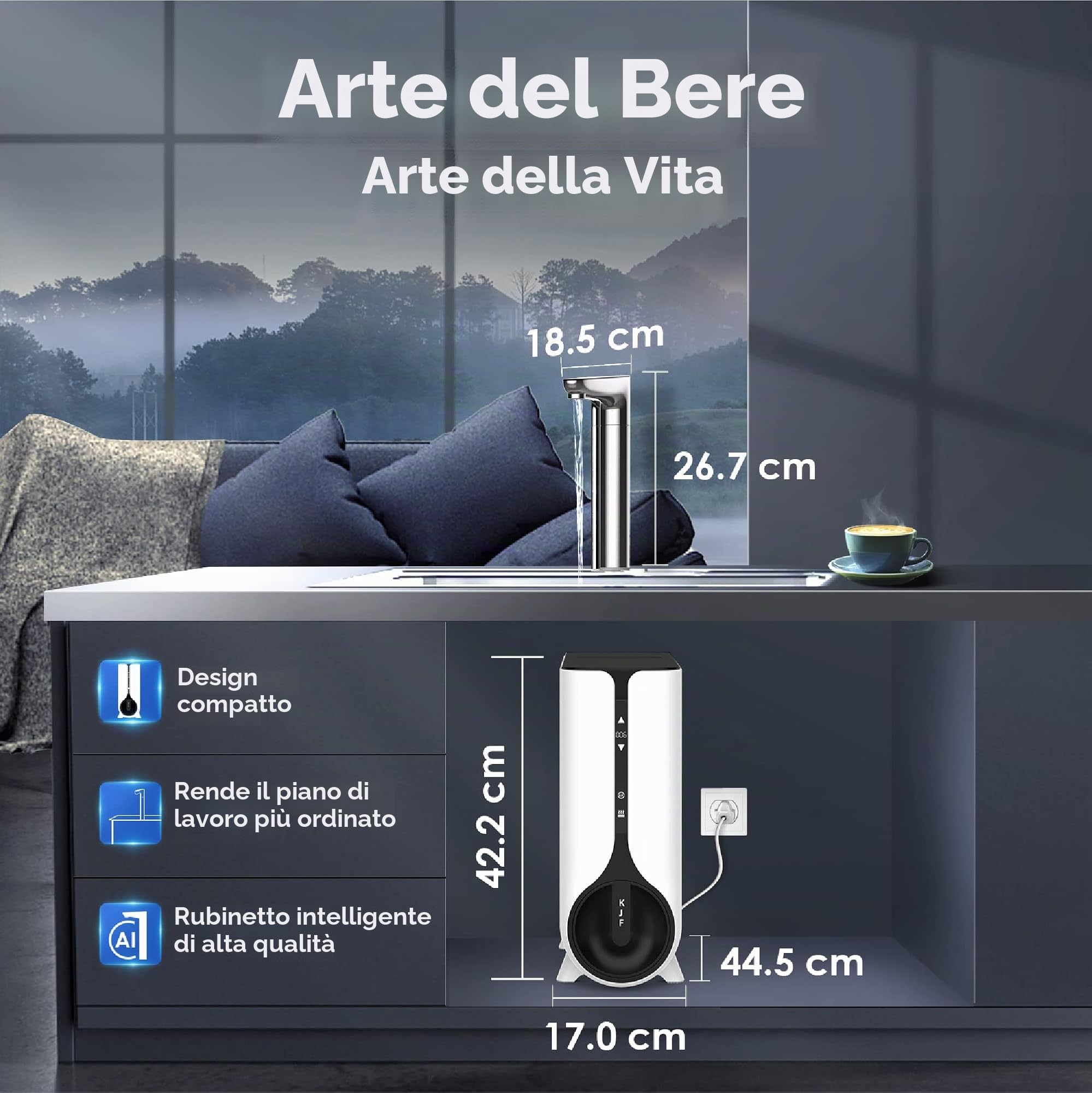 Waterdrop Erogazione Acqua Sistema Calda Istantanea a Osmosi Inversa, 600 GPD, Senza Serbatoio, 2: 1 Puro al Lavello, Sotto Lavandino, Riduzione TDS, Rubinetto LED Intelligente, WD-K6/WD-KJ600