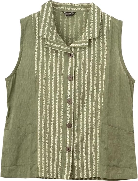 Amazon シニアファッション レディース ストライプ切替デザイン ベスト ベスト 通販