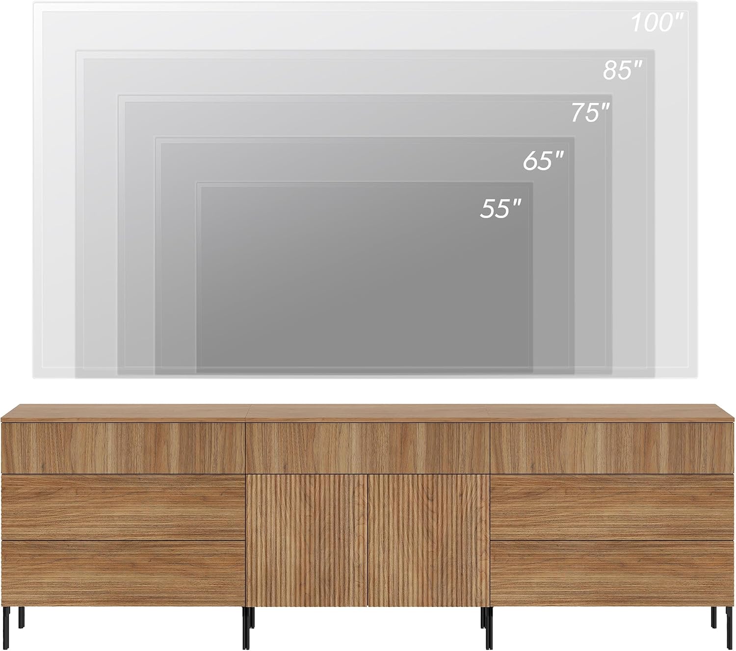 WAMPAT TV Stand with Storage for 100+ Inch TV, 3 in 1 94.5" W Modern Entertainment Center with Storage Cabinets, Fluted Media Console with 7 Drawers & 2 Doors for Living Room, Light Walnut