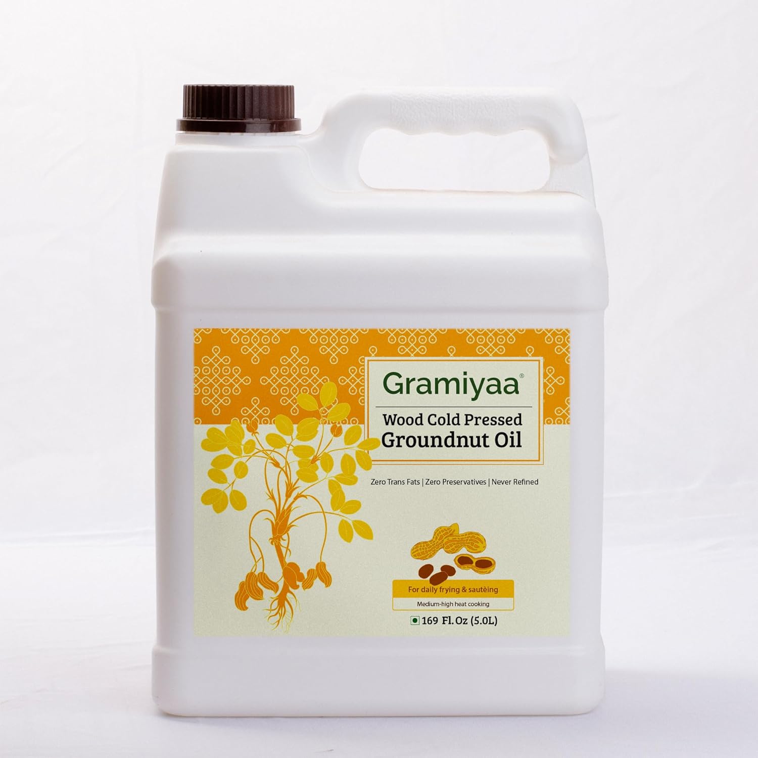 Gramiyaa Cold Pressed Groundnut Oil 5L | Unrefined Kachi Ghani Peanut Oil, Chemical-Free, Zero Trans Fat Cooking Oil