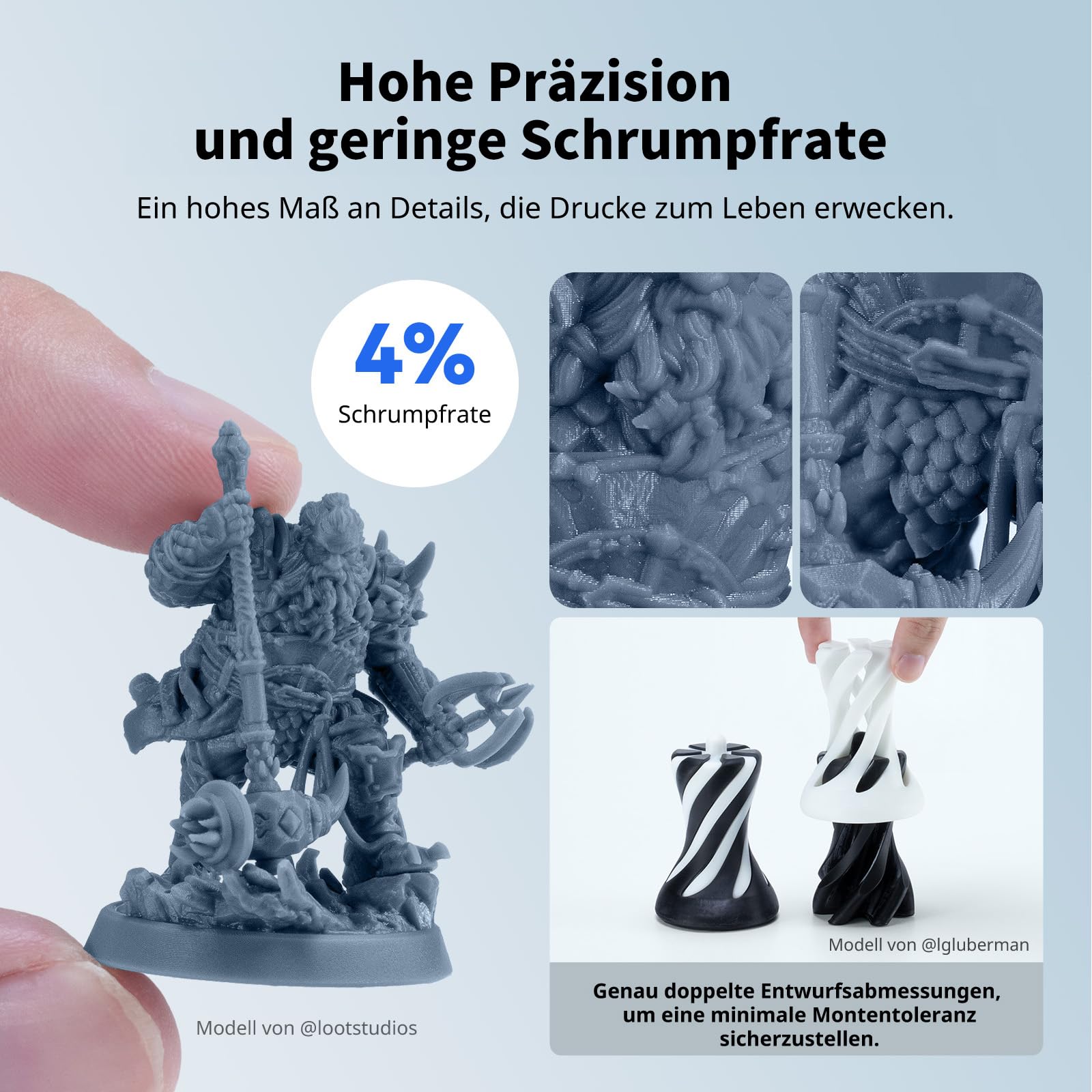 ANYCUBIC Wasser Waschbares ABS-Like Resin 3.0, 3D Drucker Resin mit Hohe Festigkeit und Zähigkeit, Geruchsarm, Hochpräzises 405nm UV-härtendes Harz für alle Harz 3D Drucker, Grau 1000g