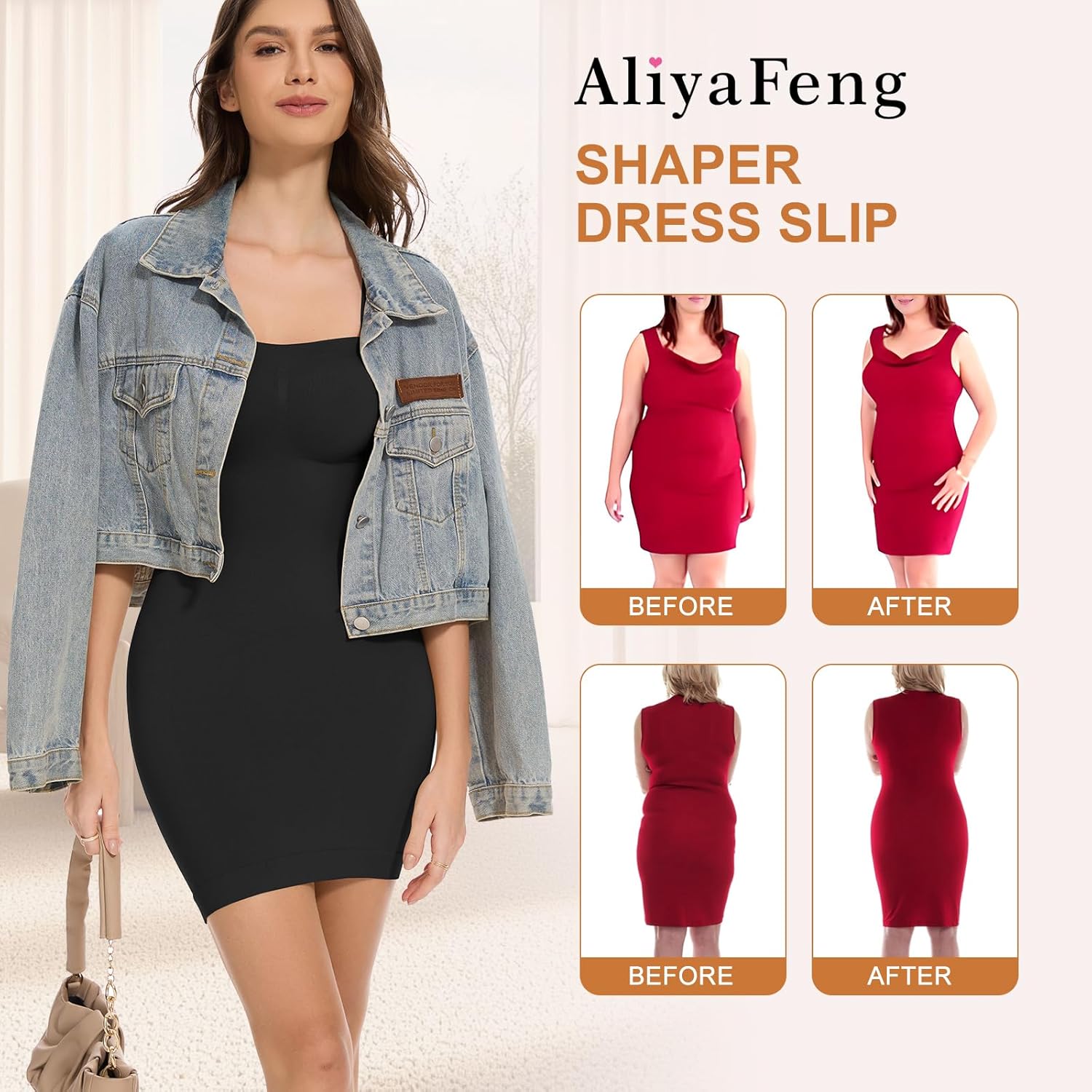 Strapless Shapewear Full Slip for Womem Under Dress Tummy Control Body Shaper Slip Dress with Removable Straps - Image 4