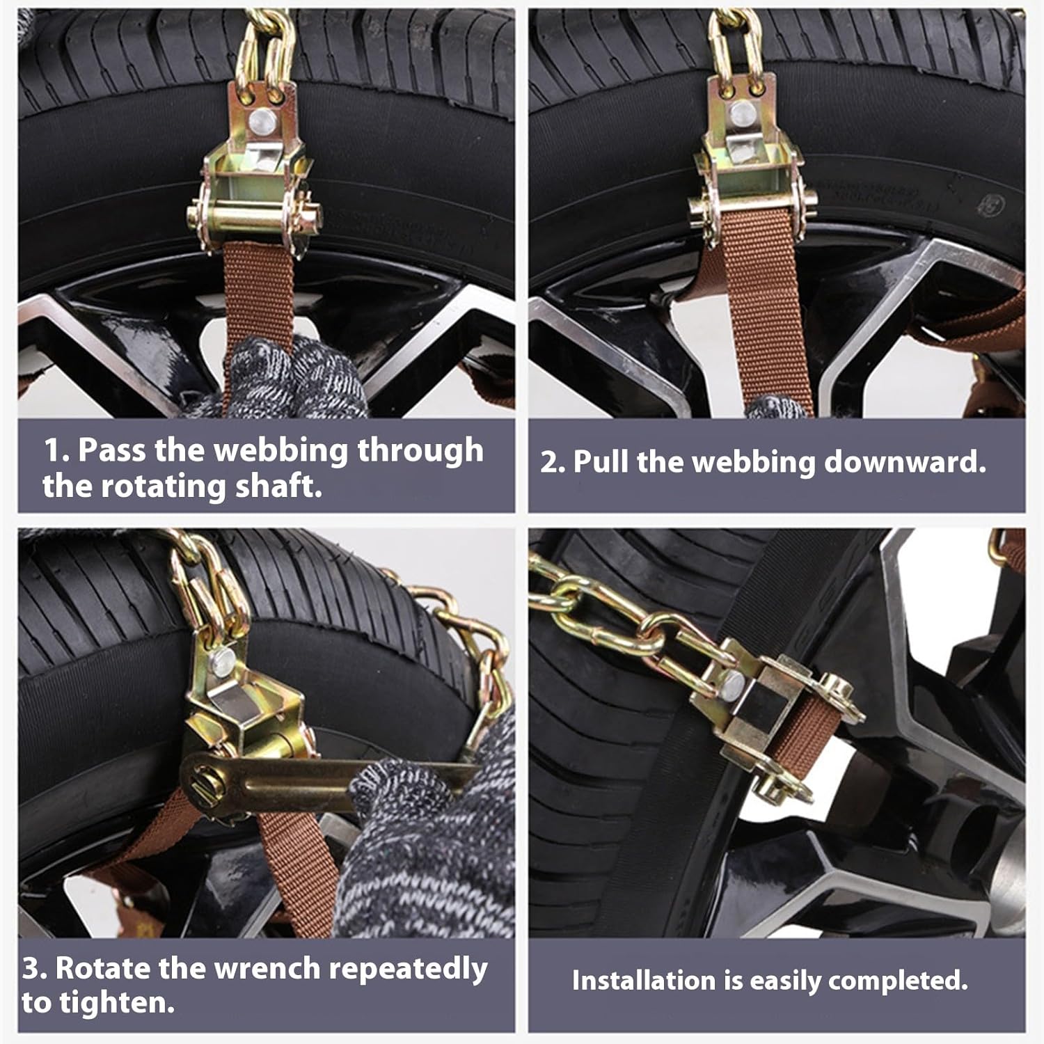 Generic Snow Chains Set of 10, for Tire Widths of 175-285 mm - Universal Reusable Tire Chains for Sedans, Off-Road Vehicles, Vans, and Suvs