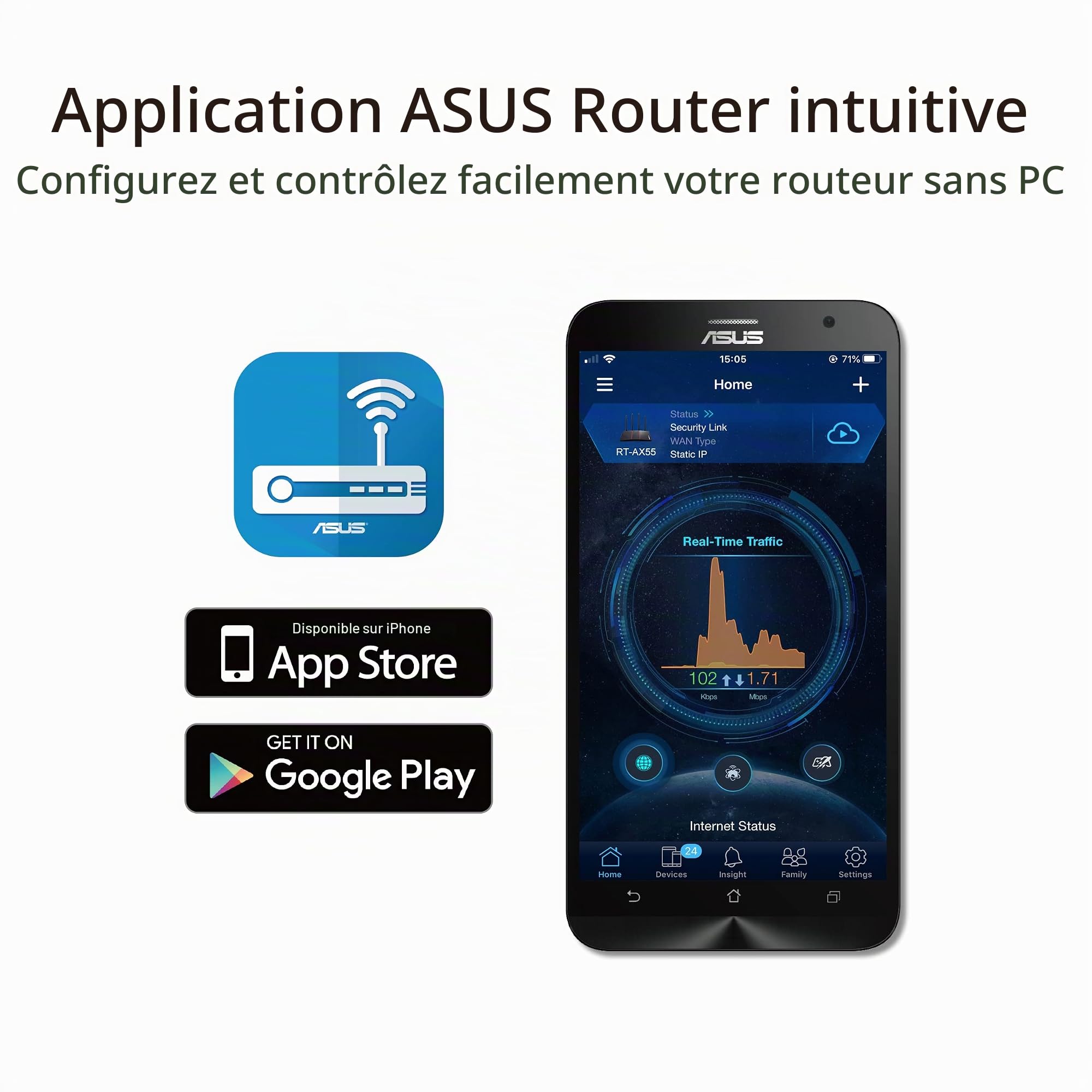 ASUS Routeur sans Fil Double Bande Gigabit Ethernet RT-AX53U - Noir