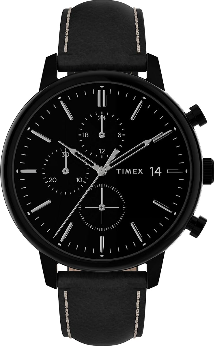 Men's Chicago Chronograph 45mm Watch – Black Dial & Case with Black Leather Strap
