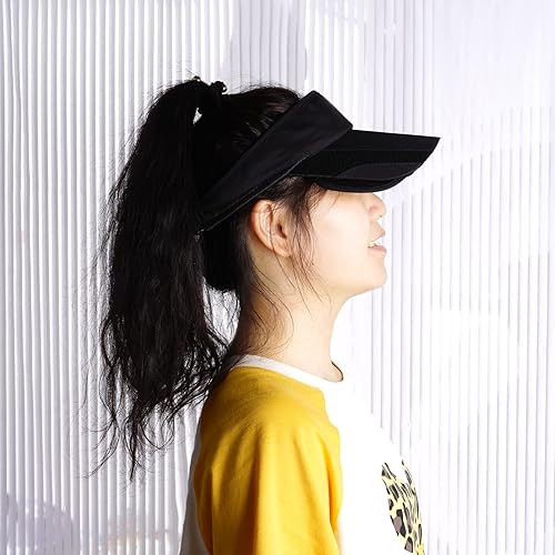 Miniatura 4 de Paquete de 2 sombreros de verano con visera para el sol, ajustable, para mujer, protección UV, con ala retráctil, viseras de tenis, multicolor,