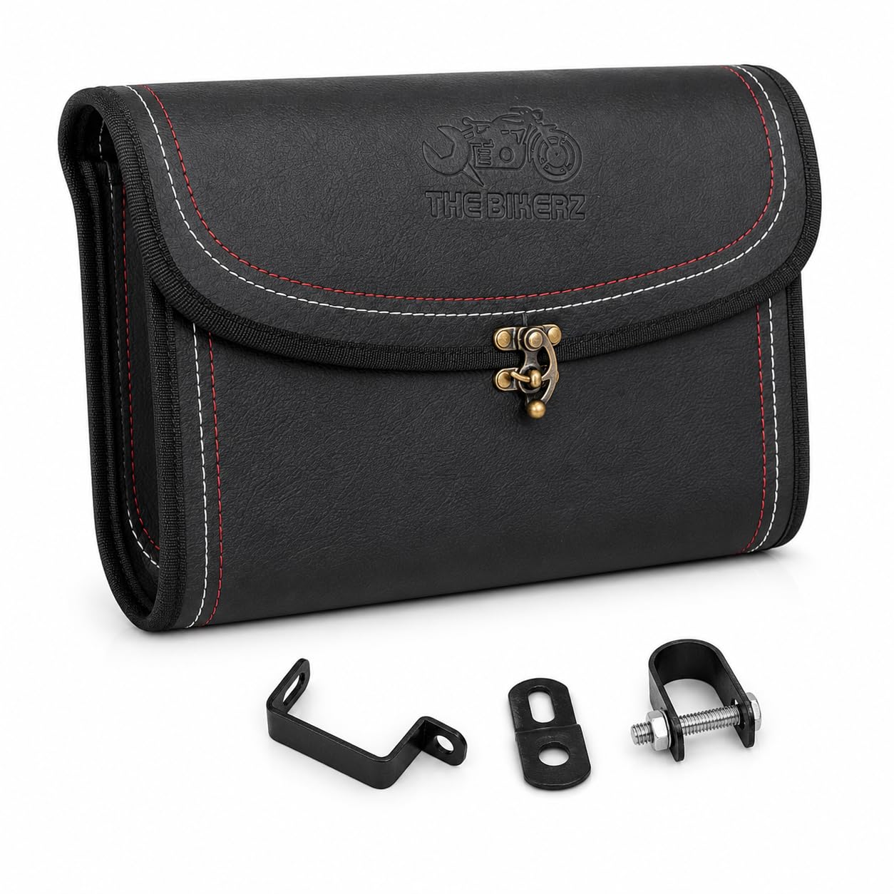 Universal Motorcycle Side Bag | Premium Leatherette Saddle Bag with Metal Turn Lock | Water Resistant Travel Carrier Bag | Universal Fit for All Bikes | Black-image-30