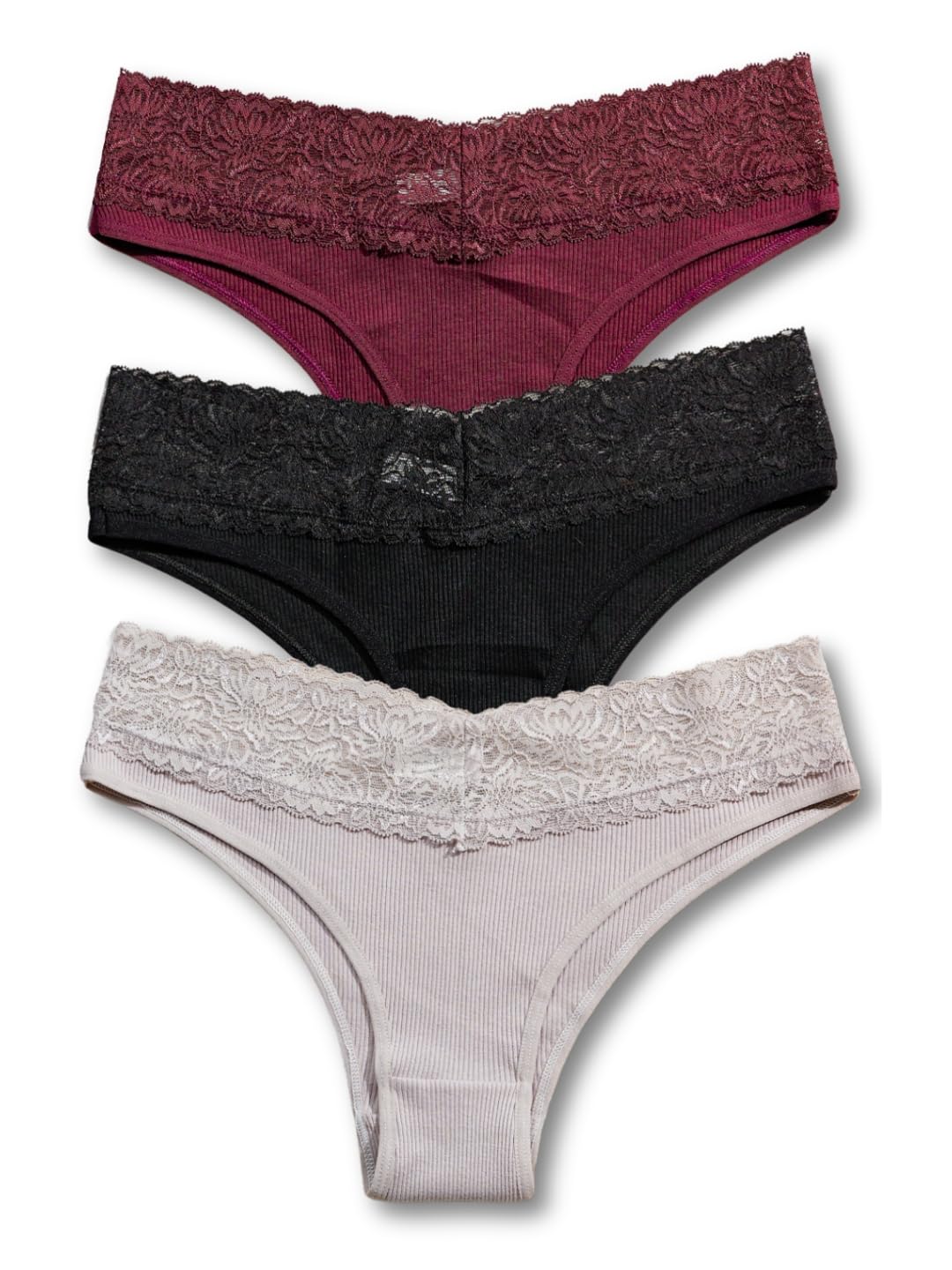 Womens Underwear Lace Cotton Bikini Panties Soft Thong Panty, Pack of 3, Multicolor