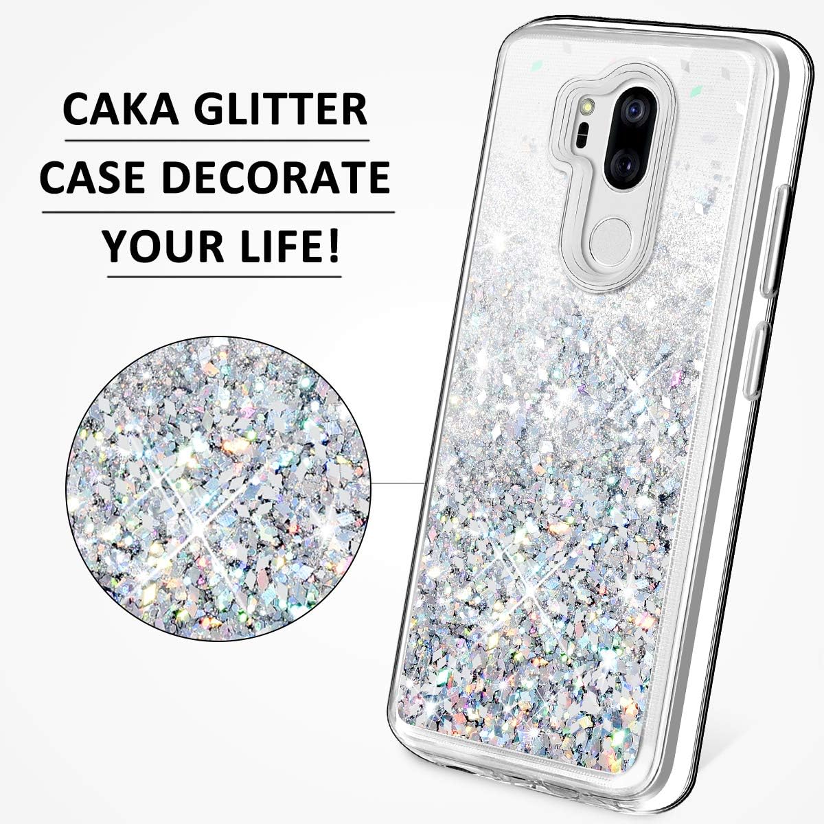 Caka Case Compatible for LG G7 ThinQ Glitter Case Liquid Luxury Fashion Bling Flowing Liquid Floating Sparkle Glitter Soft TPU Case Compatible for LG G7 ThinQ 2018 (Silver)