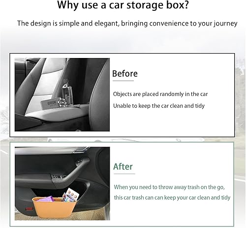 Miniatura 5 de 2 cubos de basura para automóvil con bolsa de basura enrollable, bolsillos de almacenamiento para colgar, organizador a prueba de fugas, contenedor