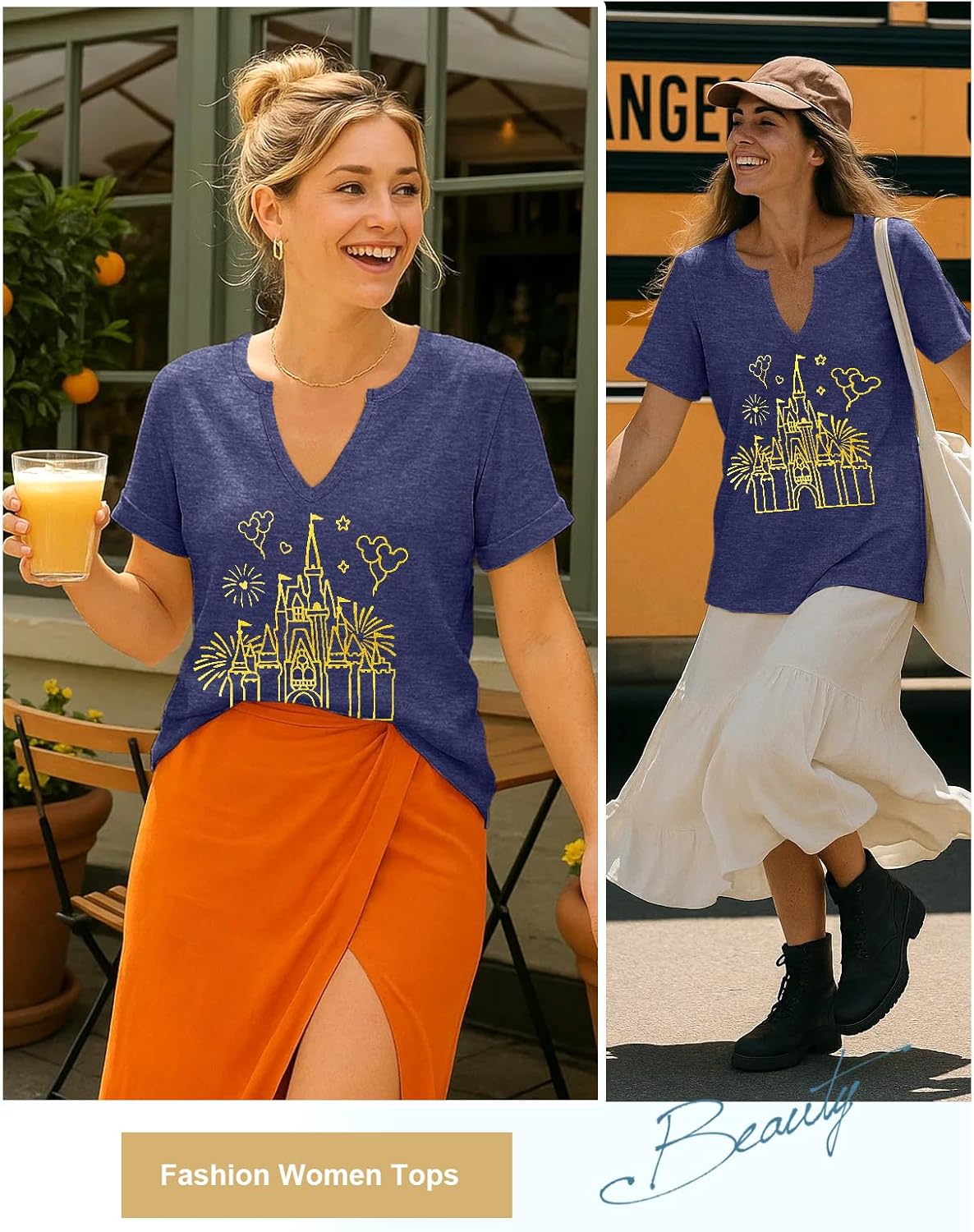 Flafens V Neck T-Shirts for Women - Graphic Short Sleeve Tees Tops Fashion Trendy Soft Casual Summer Outfits Clothes - Image 4