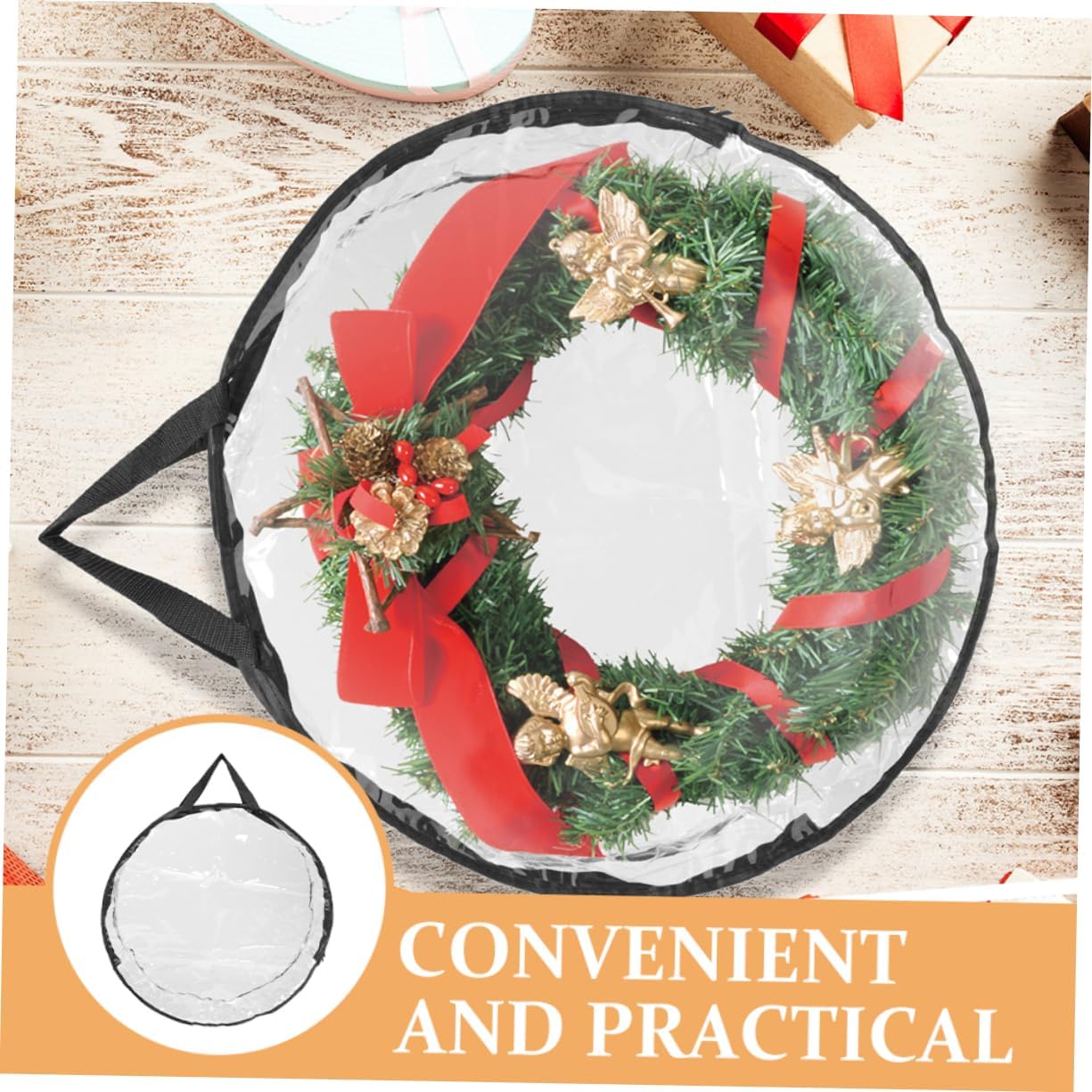 Ciieeo Christmas Wreath Storage Bag Transparent Pouch with Handle for Xmas Garland Protection Capacity for Holiday Decorations and Storage for Weddings