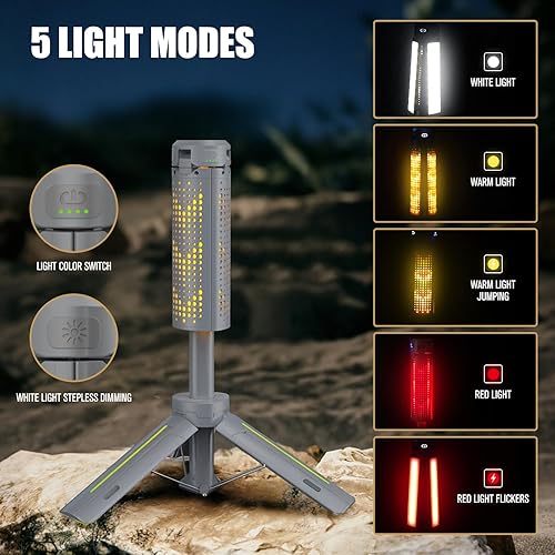 Miniatura 6 de BUBRA Linterna telescópica de campamento con soporte (trípode de 40 pulgadas), luz de campamento recargable de 8000 mAh y linterna – Luz de trabajo