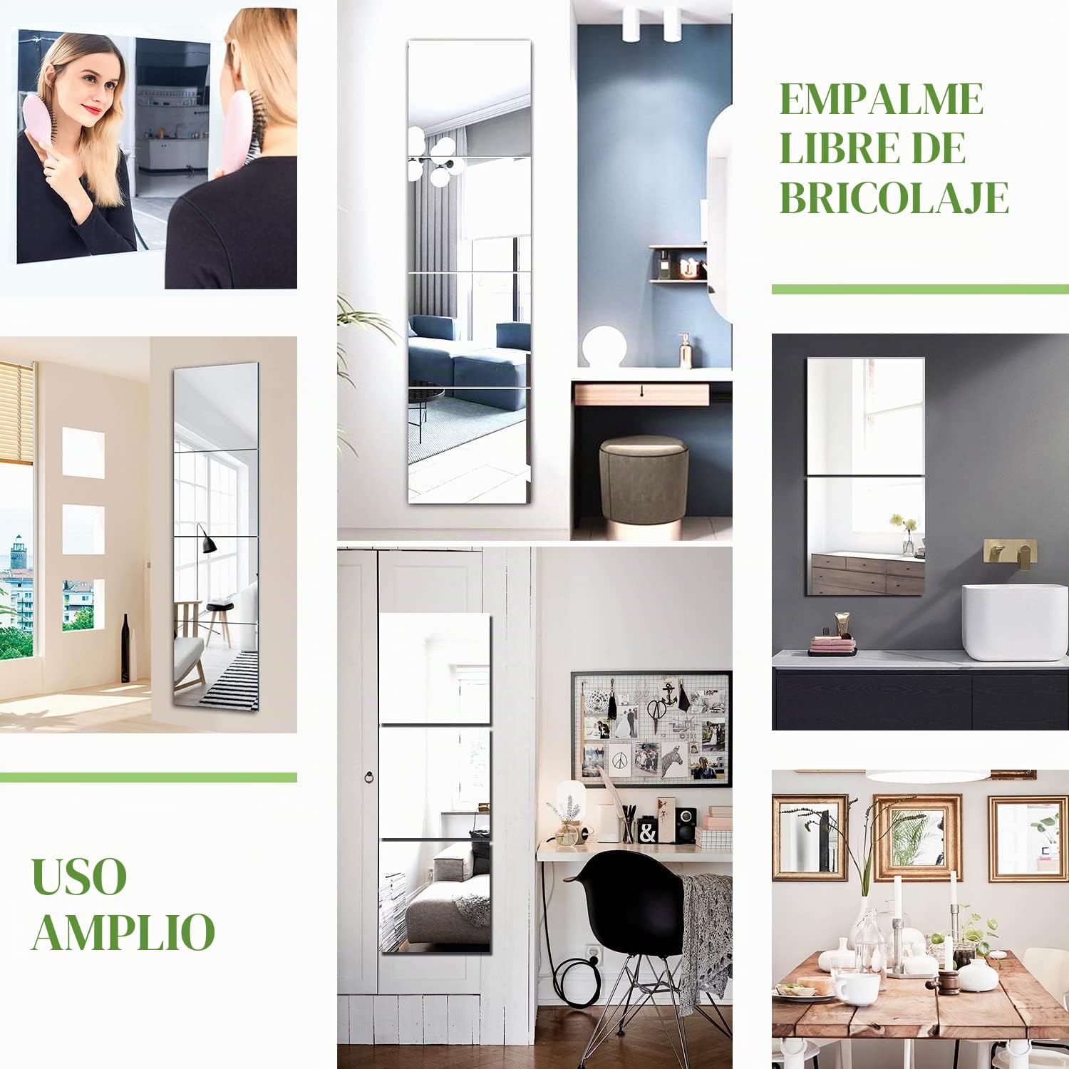 Espejo Pared Cuerpo Entero Largo Vidrio Adhesivo Decorativo Grande para Dormitorio Salon Baño