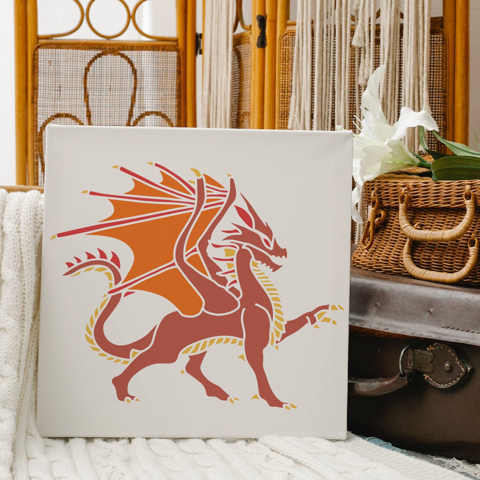 Dragon Stencil Template 11.8x11.8 Inch - Reusable Plastic Painting Stencil For DIY Crafts & Wall Decor