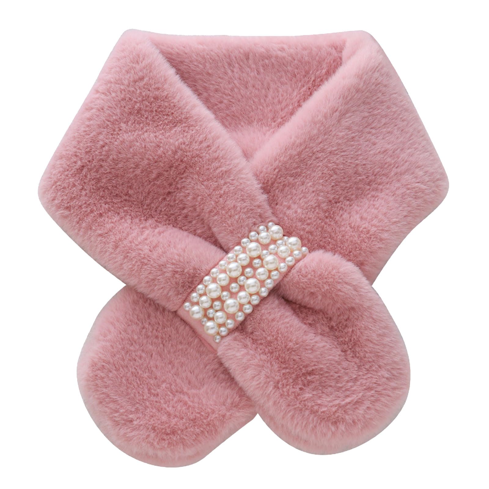 Girls Winter Warm Thicken Scarfs Pearl Buckle Faux Plush Collar Scarf Shawl Lovely Warm Soft Scarf