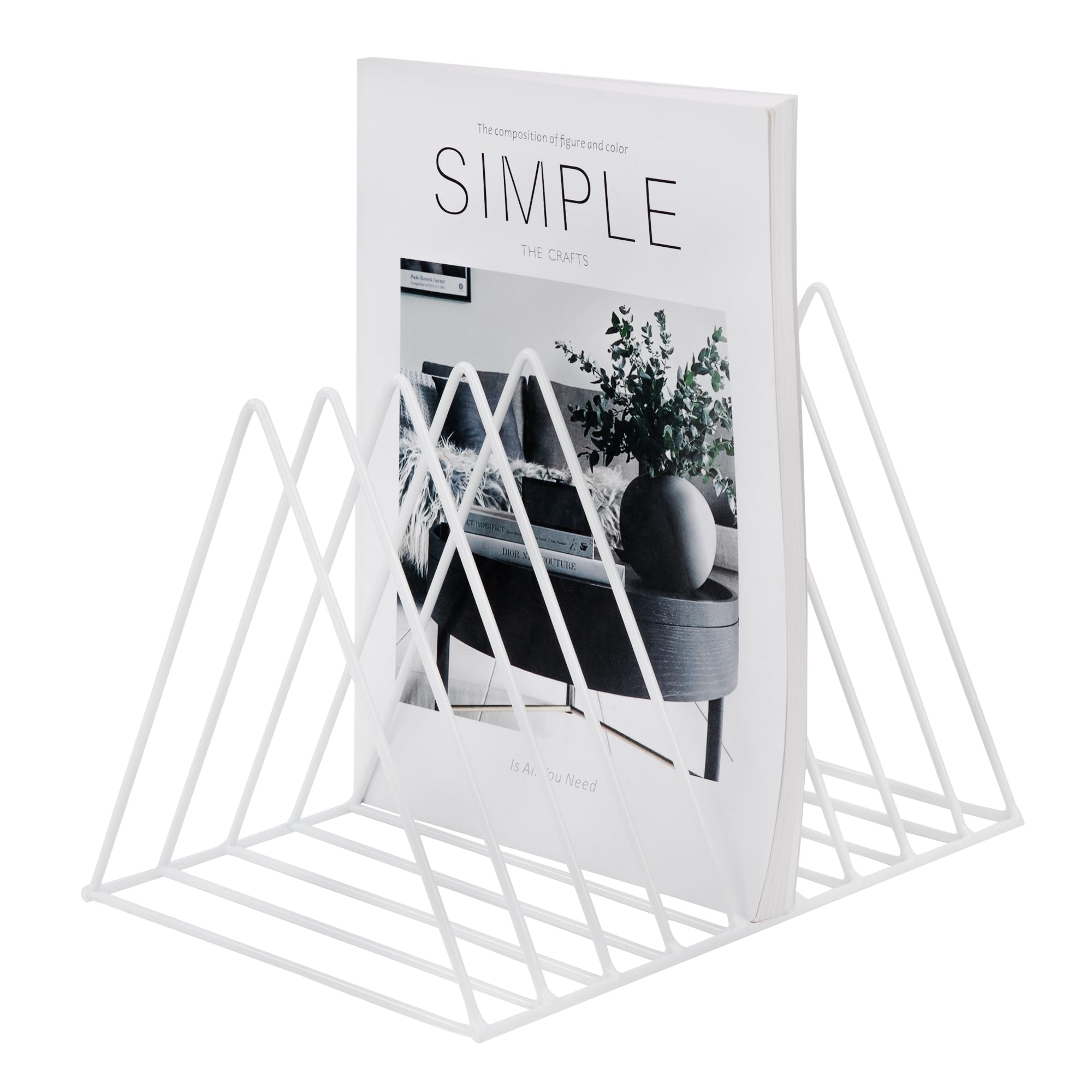 Portariviste Metallo, Porta Giornali, Scrivania Scaffale per Libri Triangolo File Organizer Supporto Rack Decor per Scaffali, Ufficio, Scuola, Biblioteca, Casa, Scuola (Bianco)