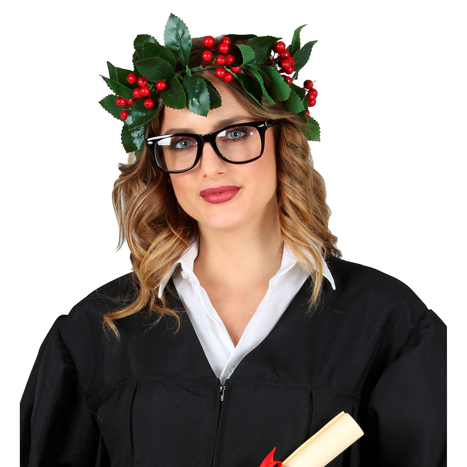 W WIDMANN MILANO Party Fashion - wieniec laurowy z jagodami | Regulowany wieniec laurowy z czerwonymi jagodami i wiązaniami - dodatek do kostiumu na karnawał i imprezy tematyczne