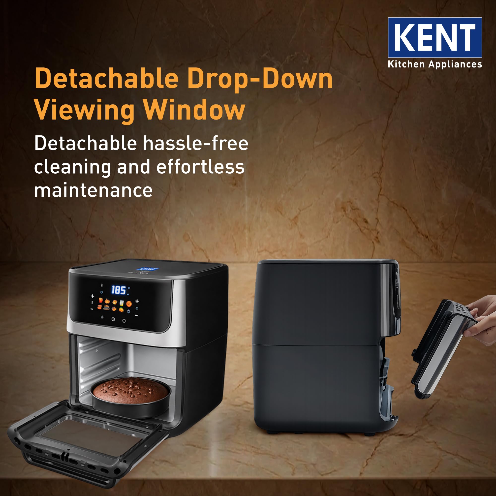 KENT Digital Air Fryer Oven 12L | 1800W | 360° Rapid Heat Circulation | 10 Preset Menus | Bake, Grill & Roast | Digital Display & Touch Control Panel | Dehydration & Rotisserie Function, Multi 4