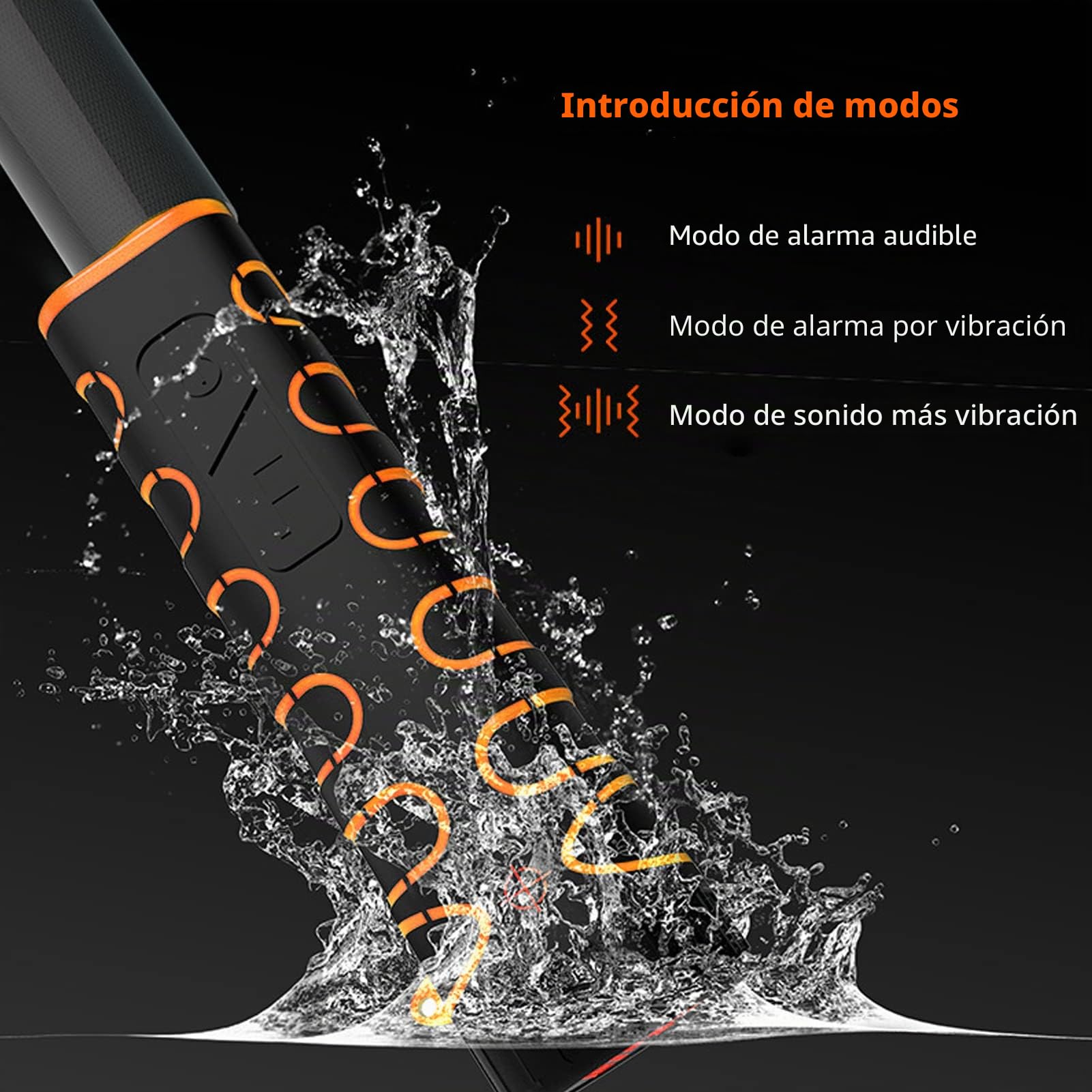 Detector de Metales de Mano Recargable, Detector de Búsqueda de Tesoros Submarinos, IP68 a Prueba de Agua, con Alarmas Audibles y Vibratorias, para Buceo (Naranja)